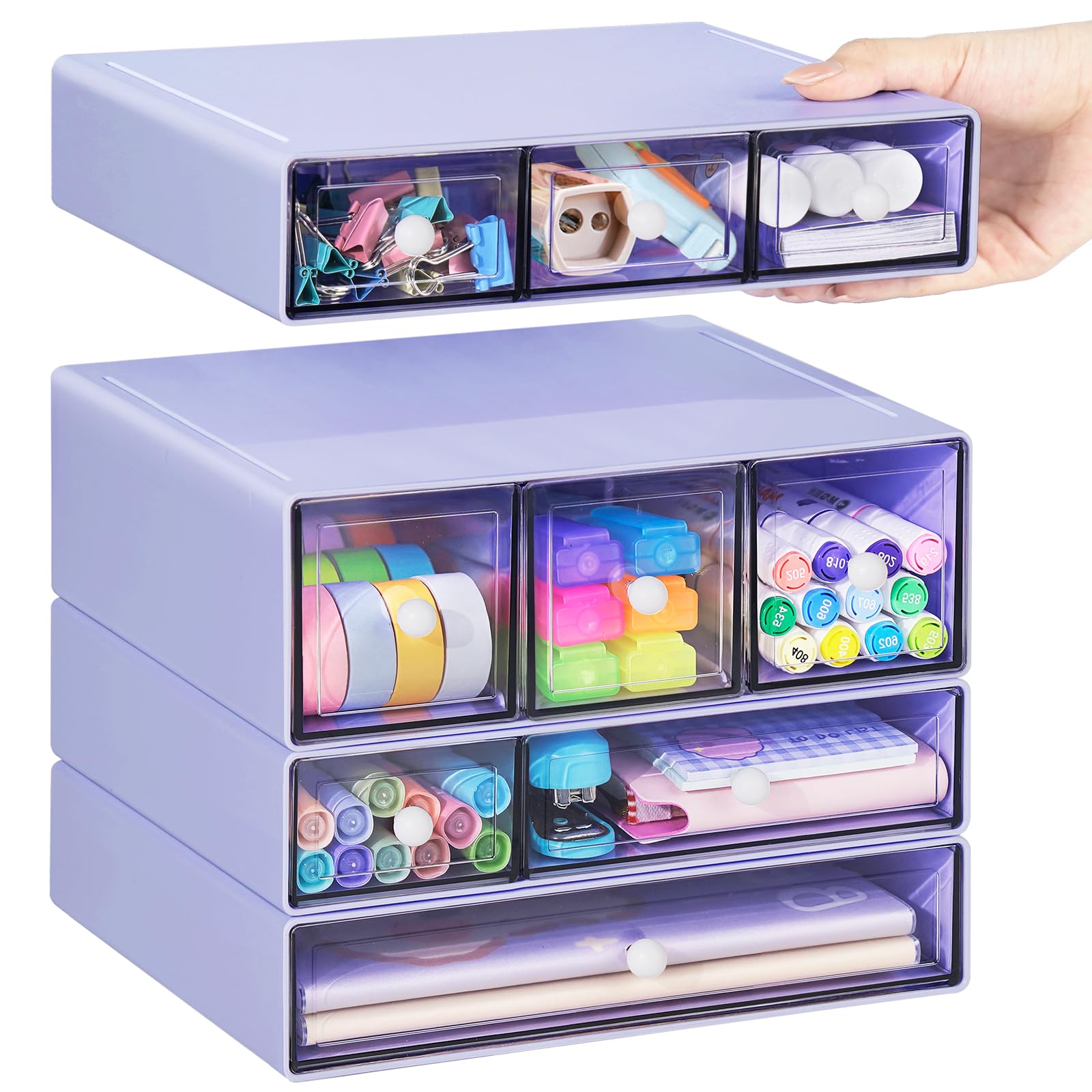 FODIENS Desk Storage Organizer with 9 Drawers, 4 Tiers Stackable Desktop Craft Storage Drawers