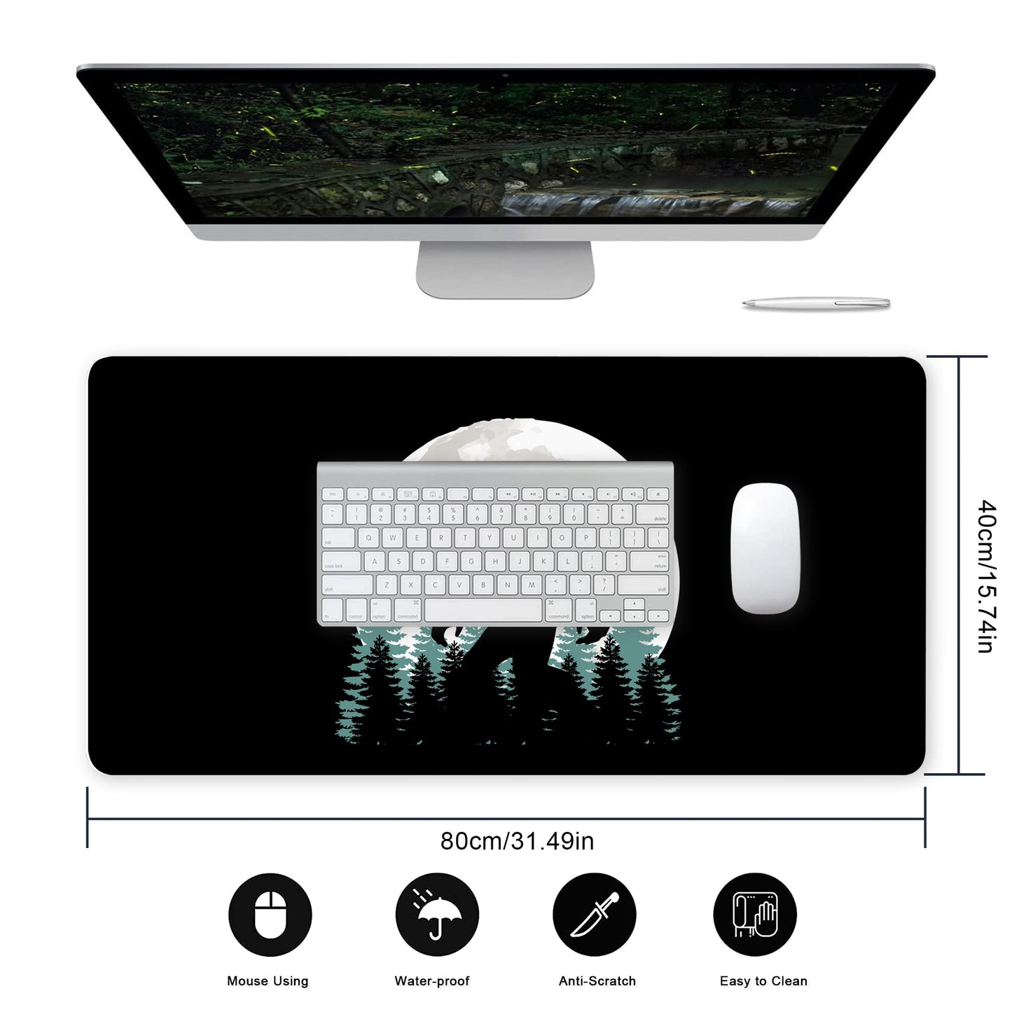 Desk Mat for Desktop,Extended Gaming Big Foot Forest Mouse Pad,Non-Slip Rubber Base Mousepad with