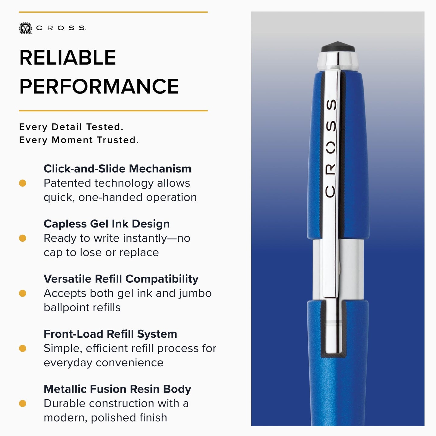 Cross Edge Nitro Blue Gel Rollerball Pen, Medium Point, Black Ink