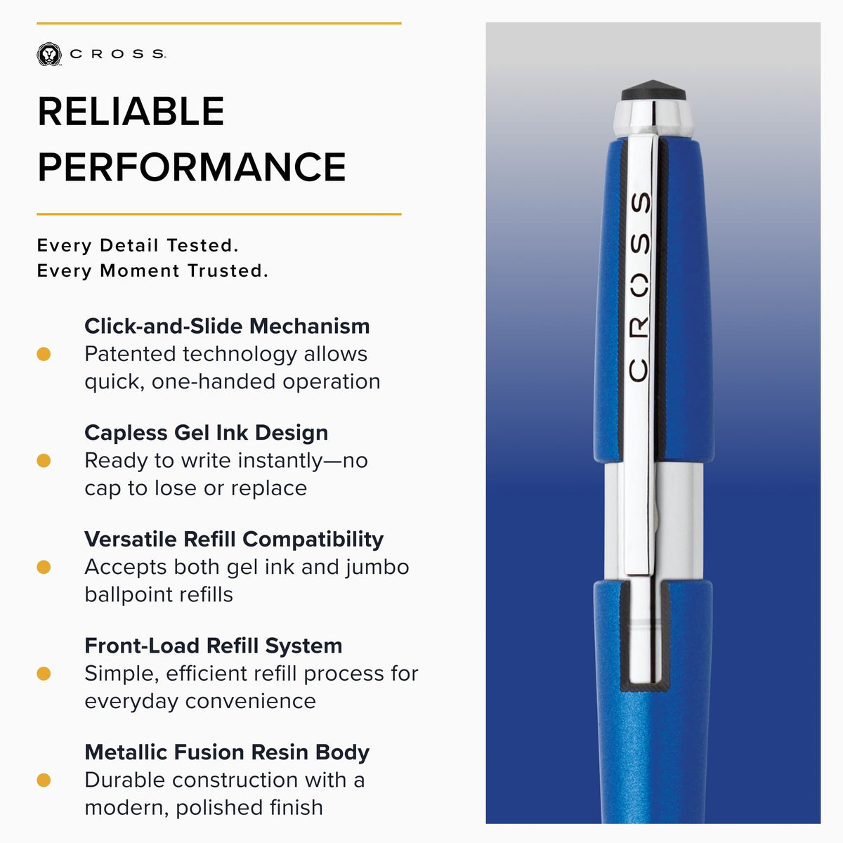 Cross Edge Nitro Blue Gel Rollerball Pen, Medium Point, Black Ink