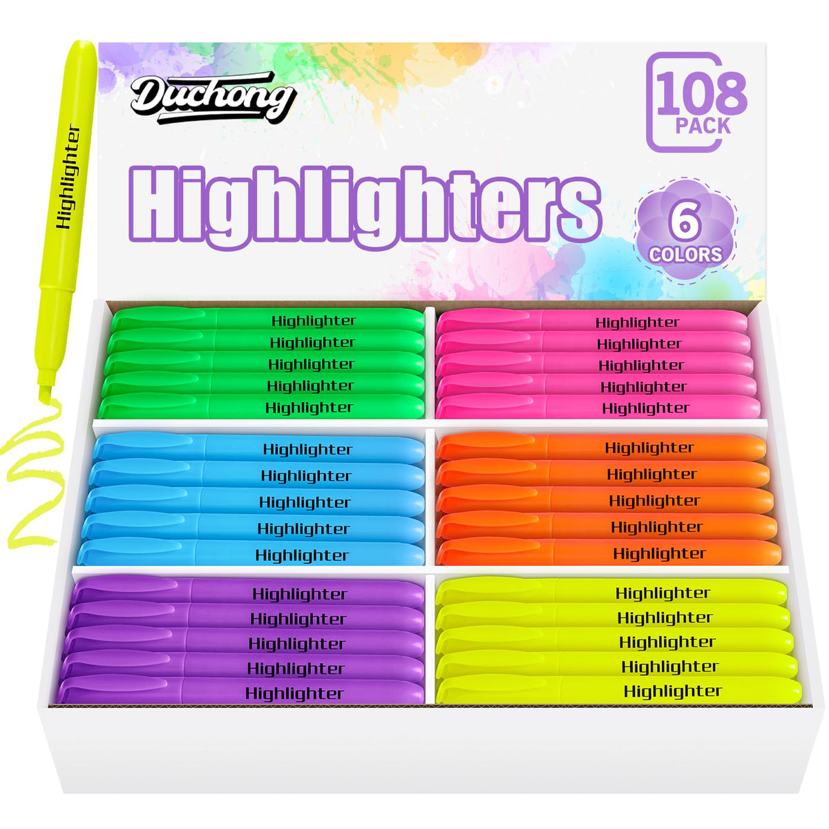 Duchong 108 Highlighters Bulk, Highlighters Assorted Colors, Chisel Tip Dry-Quickly No Bleed