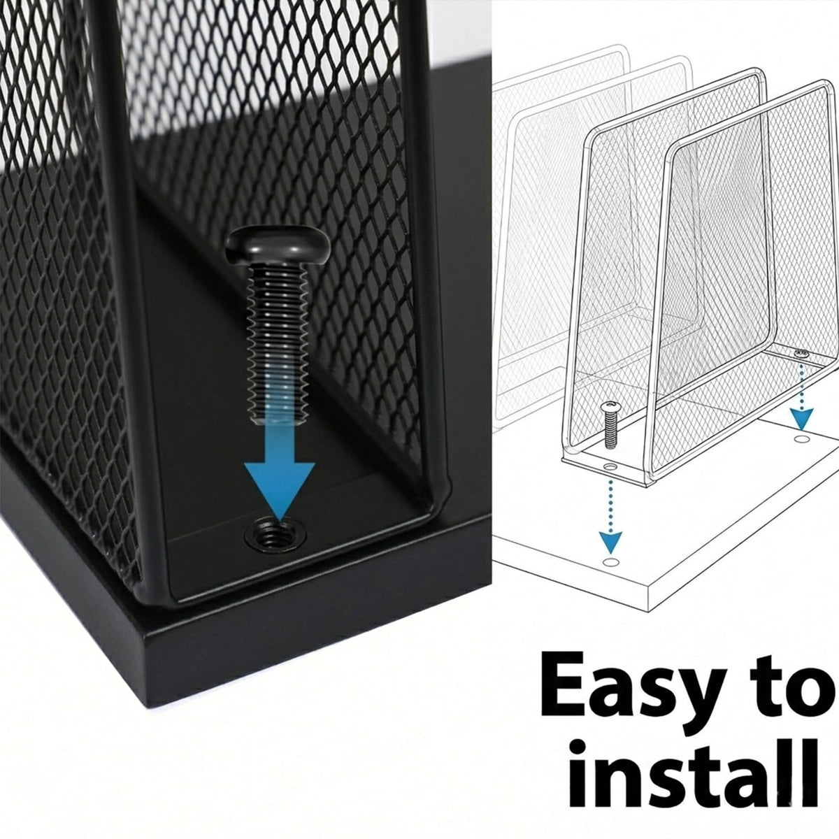 Becomrock 5-Section Vertical File Organizer for Desk, Sturdy Wood Base & Metal Mesh Desktop File