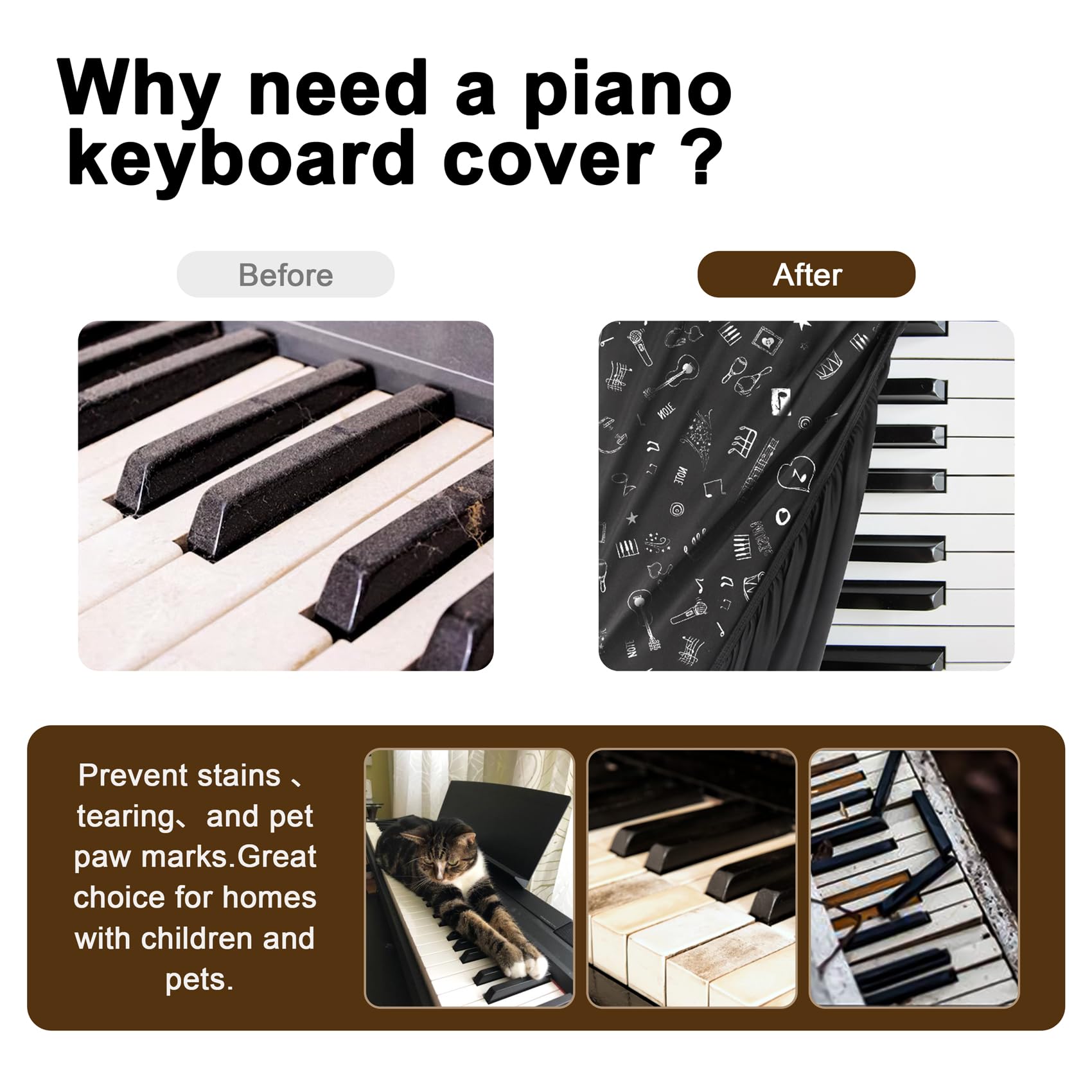 Explore Land 88 Keys Piano Keyboard Cover with Music Stand Opening, Symbols