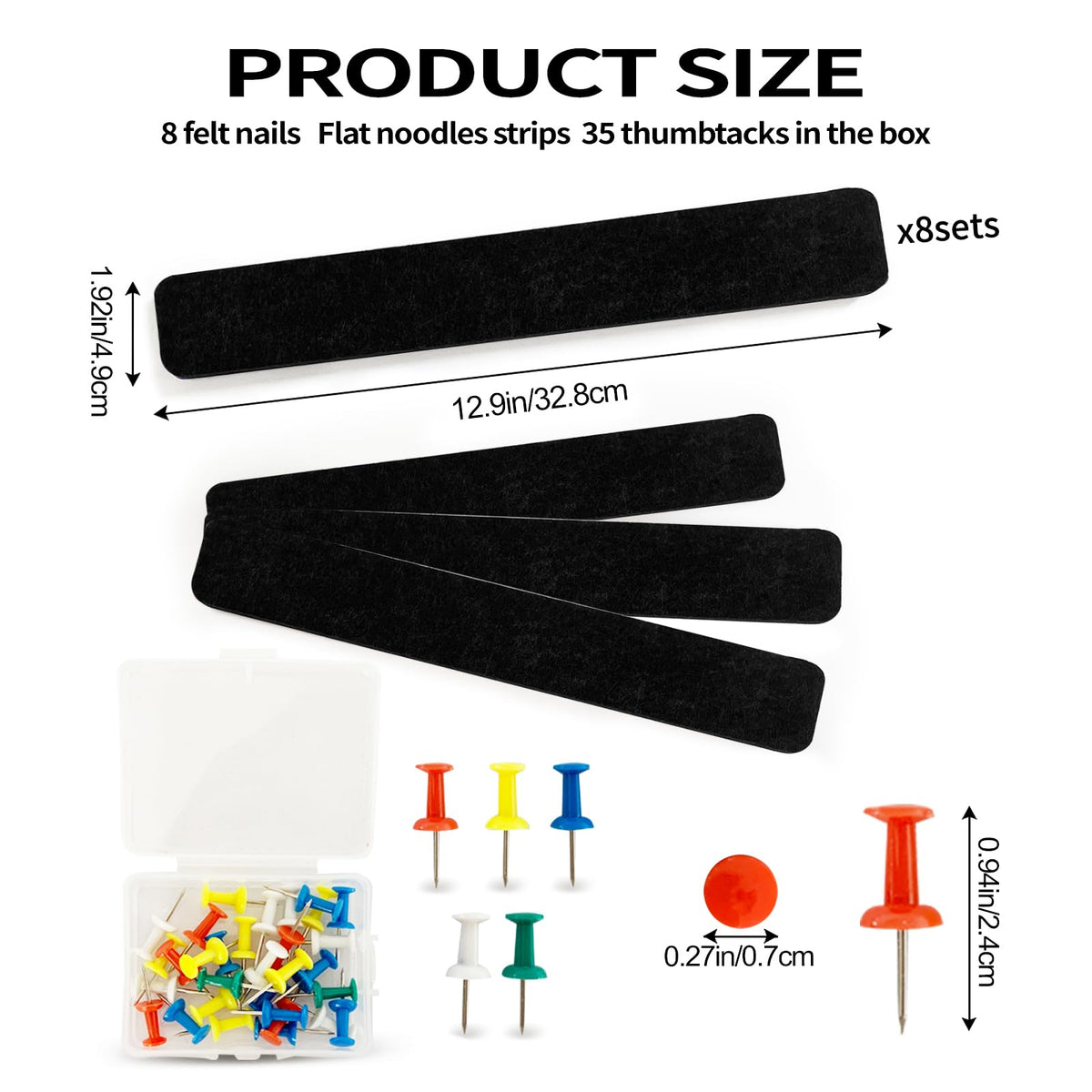 8 Pcs Black Felt Pin Board Bar Strips Bulletin Board ，Self-Adhesive Bulletin Board Bar Strips，Cork