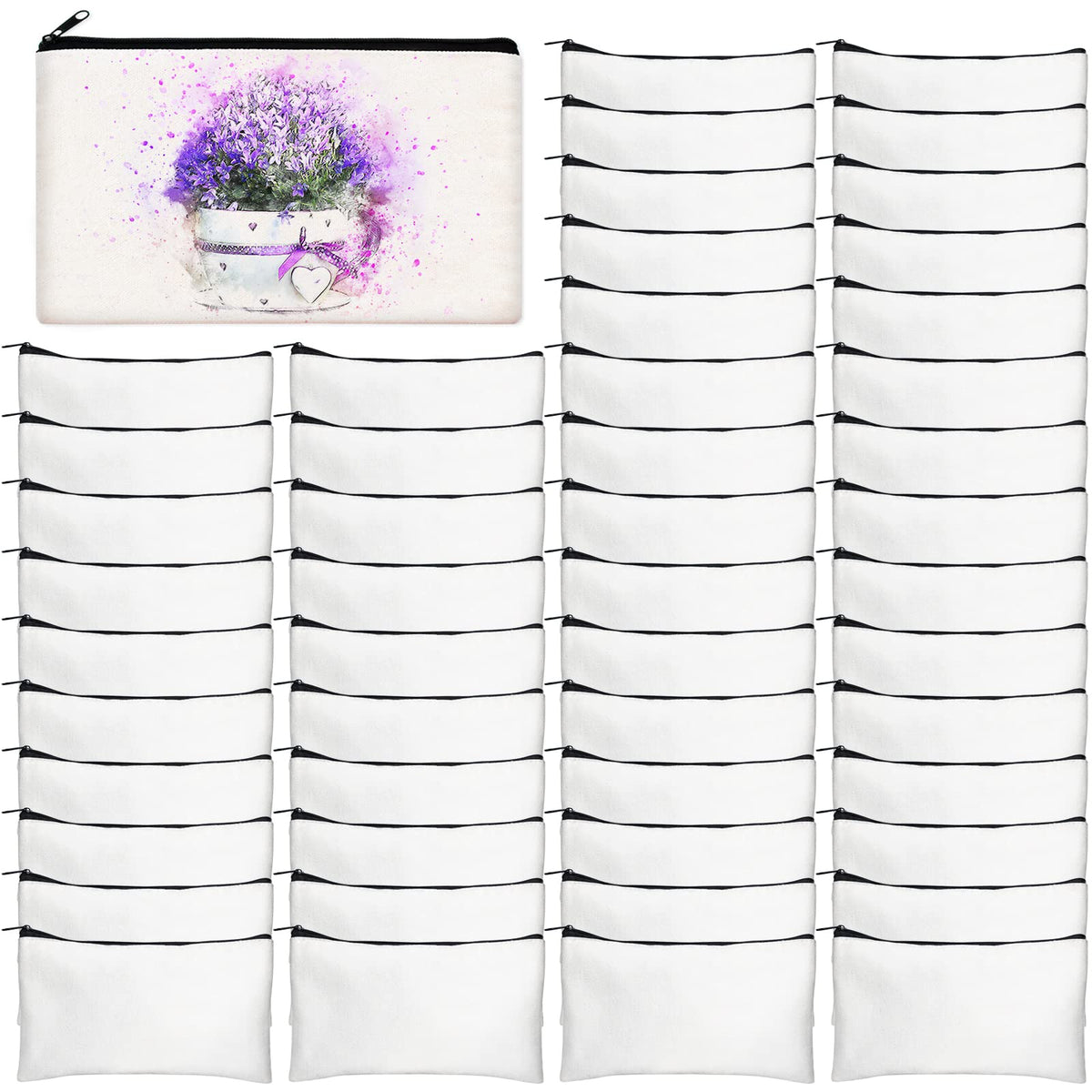 Legigo 50 Pack Blank Canvas Bag Zipper Pouch Makeup Bags Bulk, White