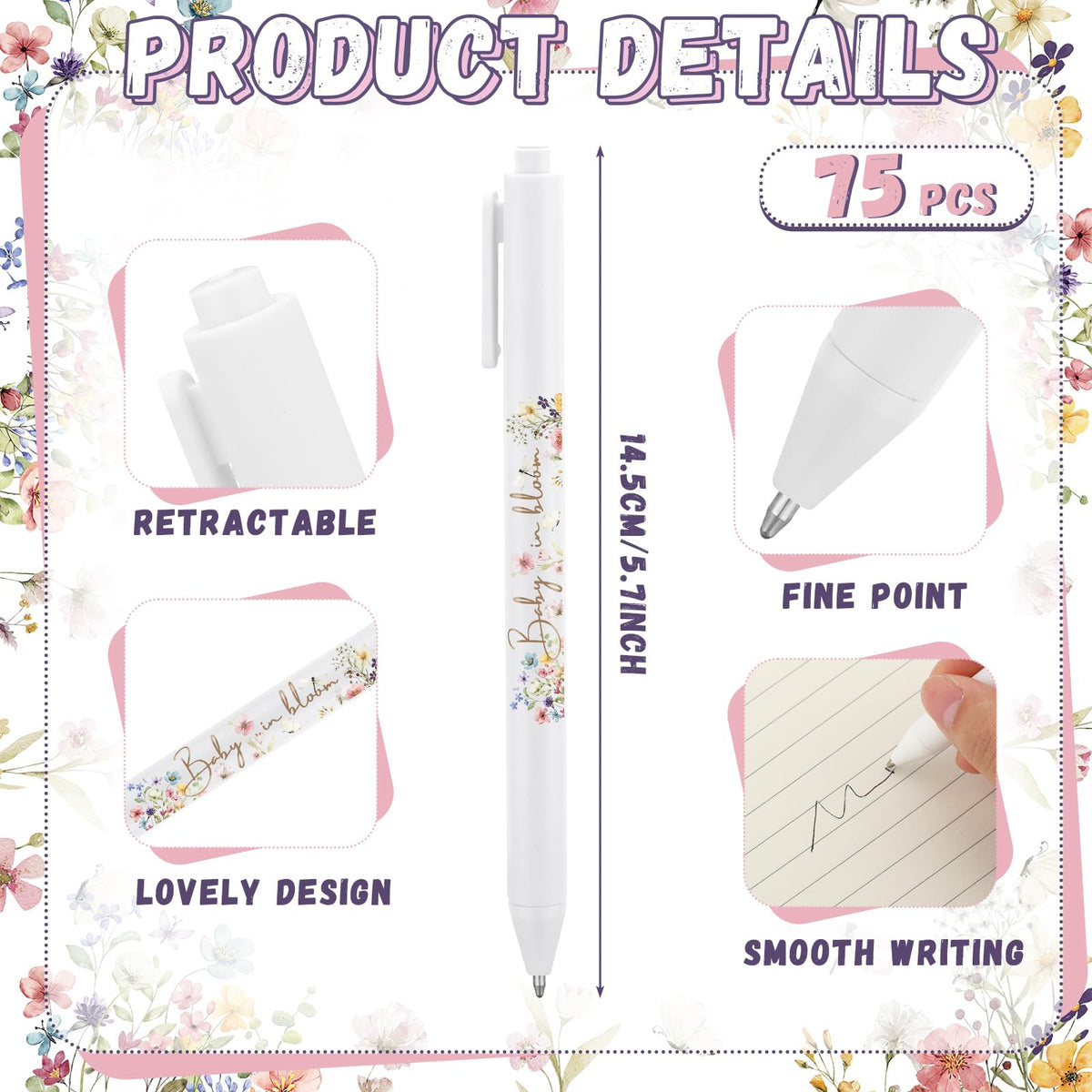 Kisston 60 Pcs Wildflower Baby Shower Pens, Gifts Party Favors Bulk