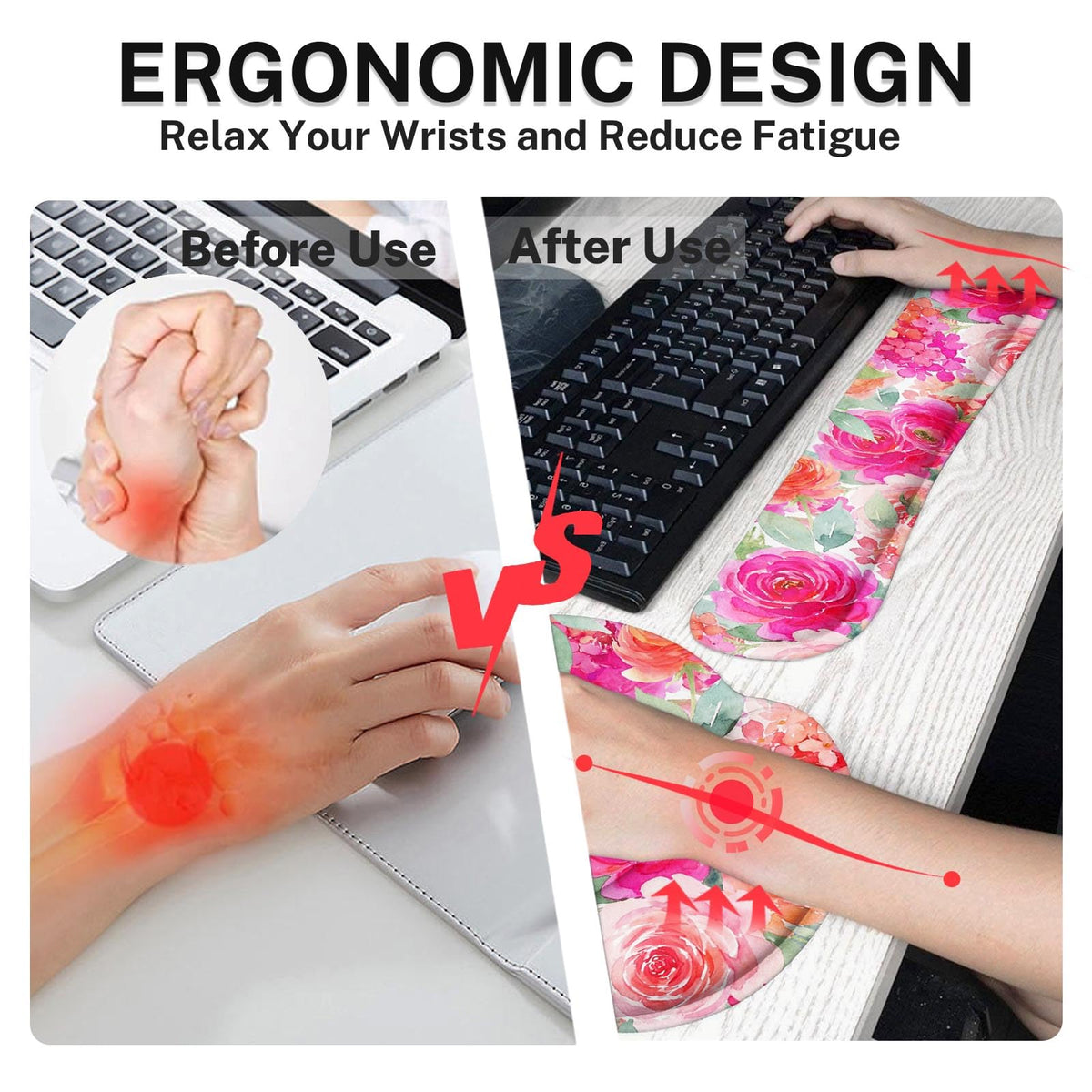 Britimes Ergonomic Mouse Pad Set with Wrist Rest, Pink Floral