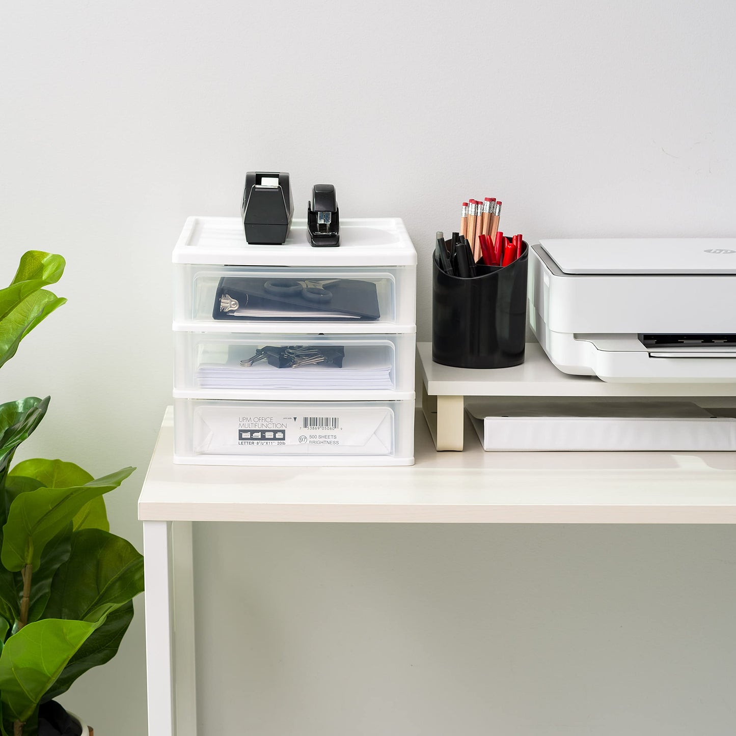IRIS USA 2-Pack, 3-Drawer Medium Plastic Stacking Desktop Organizer, White