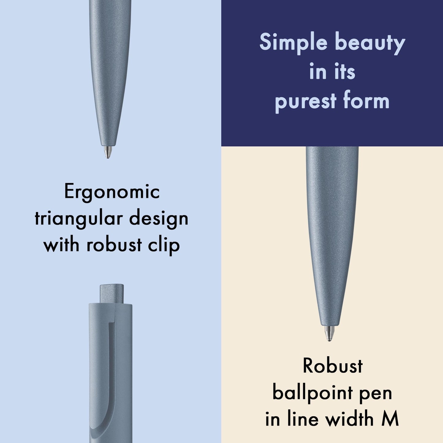 Lamy noto blue ballpoint pen - purist ballpoint pen with triangular plastic barrel - clip emerges