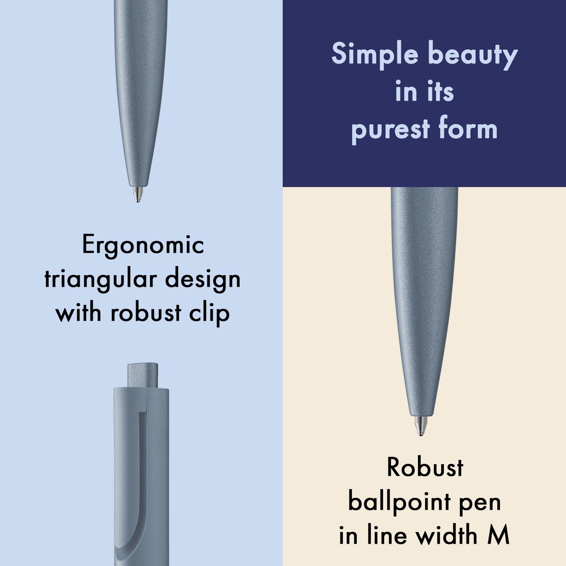 Lamy noto blue ballpoint pen - purist ballpoint pen with triangular plastic barrel - clip emerges