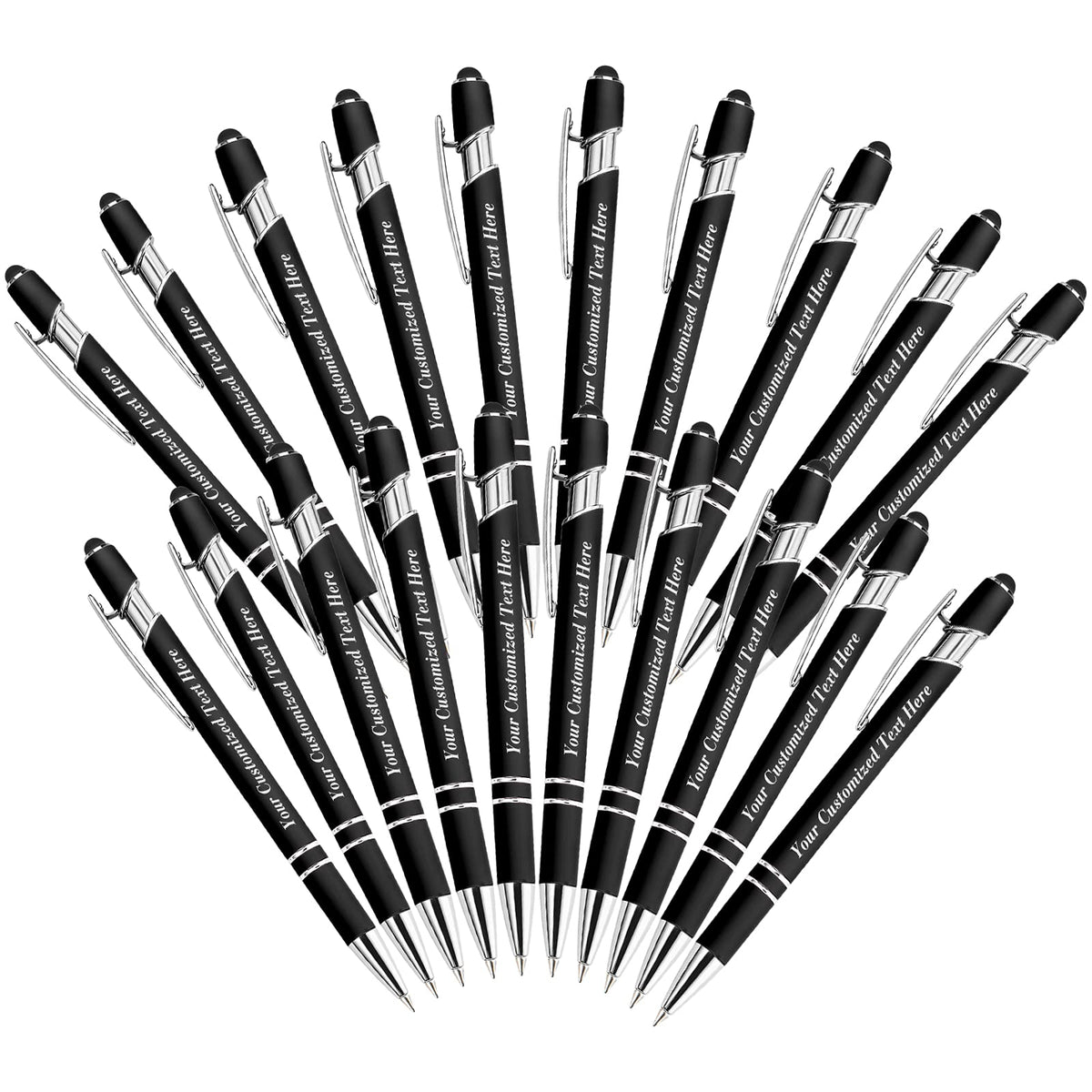 20 Pcs Personalized Pens in Bulk with Stylus Tip - Custom Print with Name 0.5 mm Soft Touch Medium