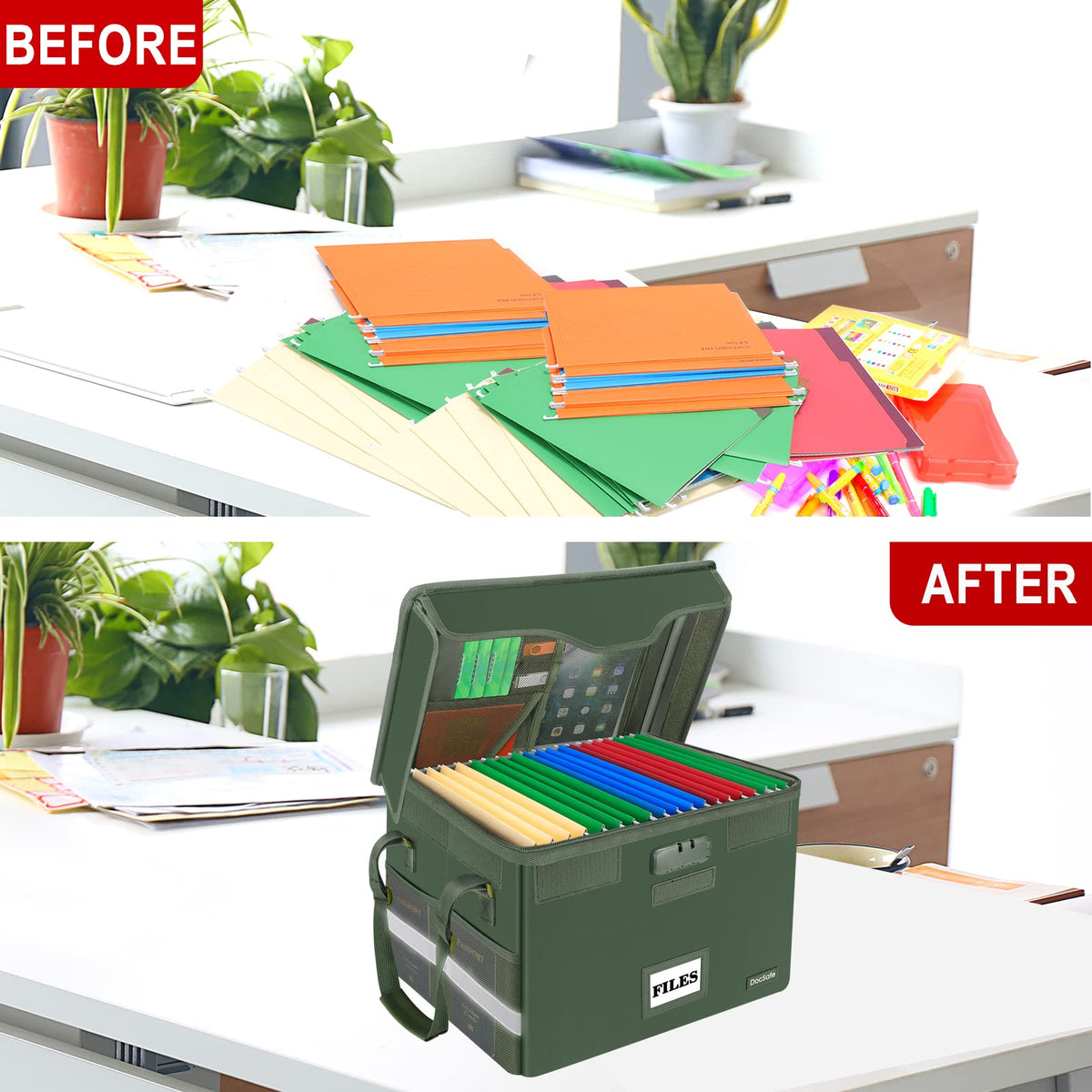DocSafe Fireproof Document Box with Lock,File Storage Organizer with Pockets,Collapsible Portable