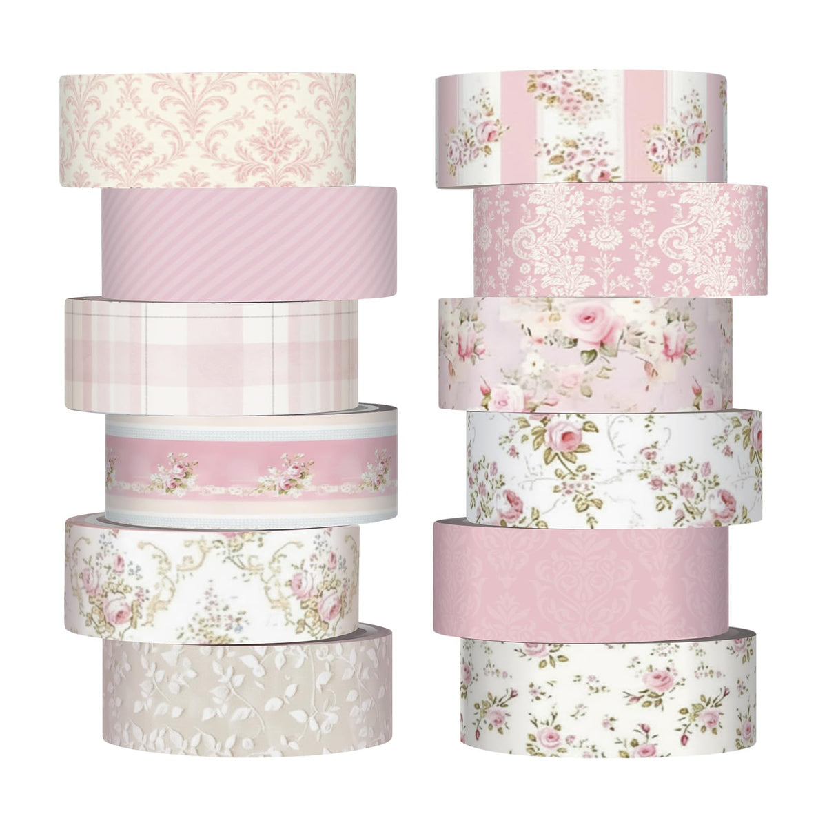 YooNotee 12 Rolls Floral Washi Tape Set,Pastel Pink,Tea Party