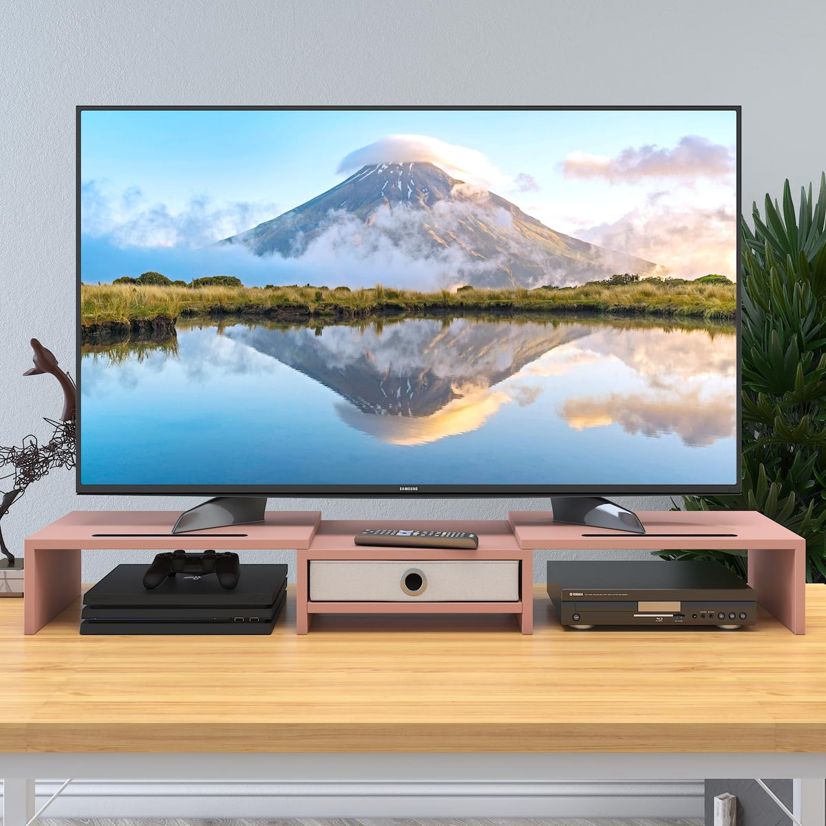 WESTREE Dual 3 Shelf Computer Riser with Drawer, Adjustable Length and Angle, Desktop 2 Monitor