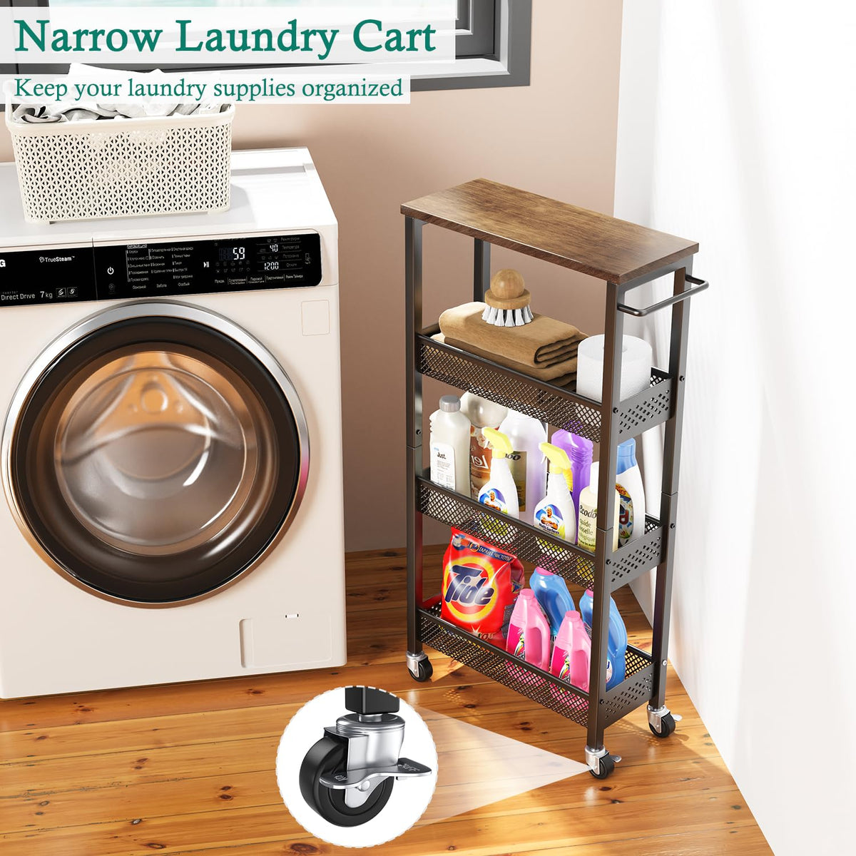 XYZLVSI Utility Slim Storage Cart, 4 Tier Kitchen Narrow Shelf on Wheels