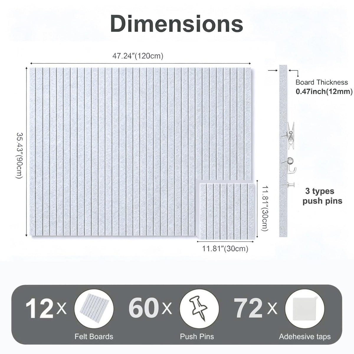 G Gamit 0.47" Thick Felt Pin Board 48"x36" Large Cork Board Alternative 12 Pack 11.81"x11.81"Felt