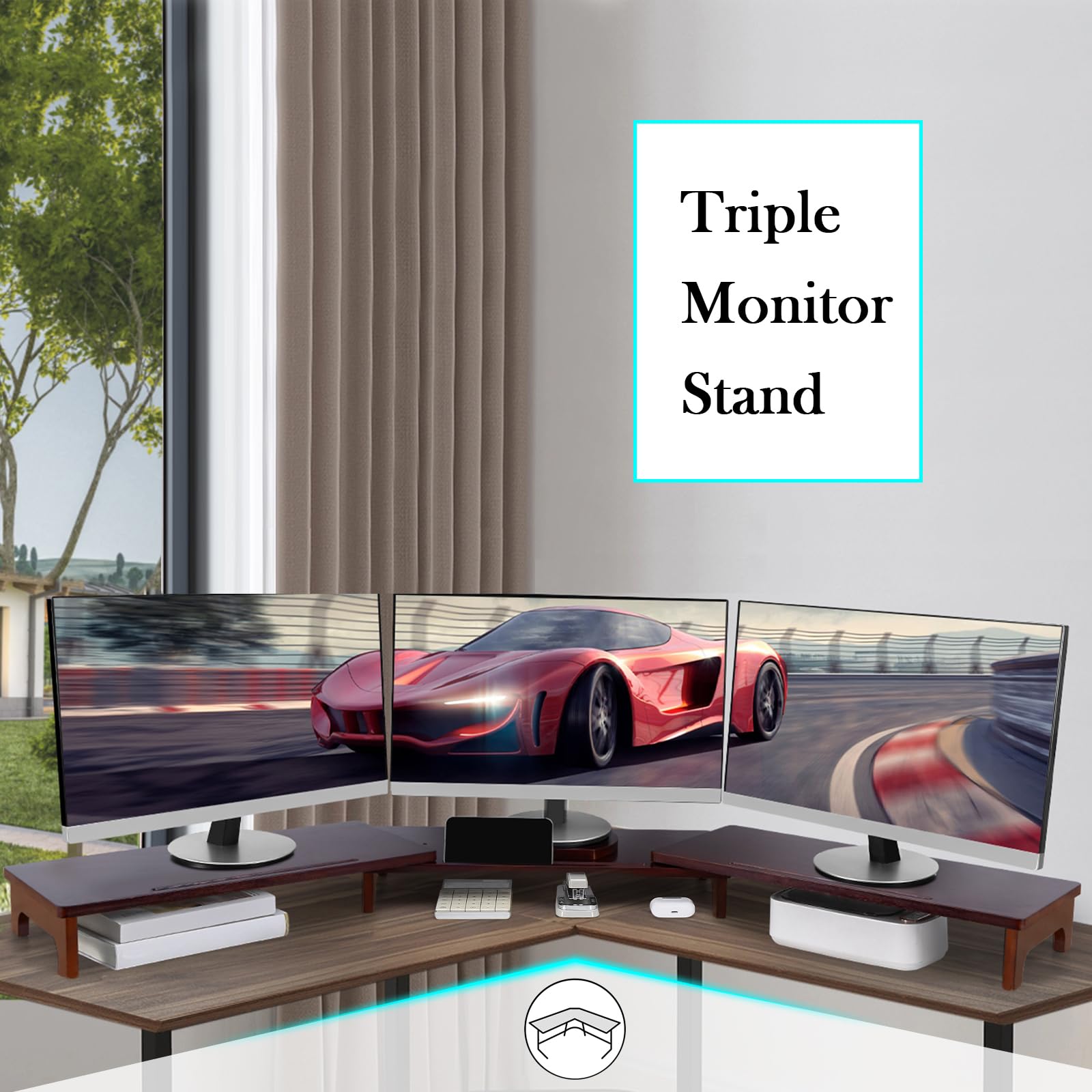 Nnewvante Dual Monitor Riser, 60 inch Bamboo Monitor Stand for Desk, Walnut
