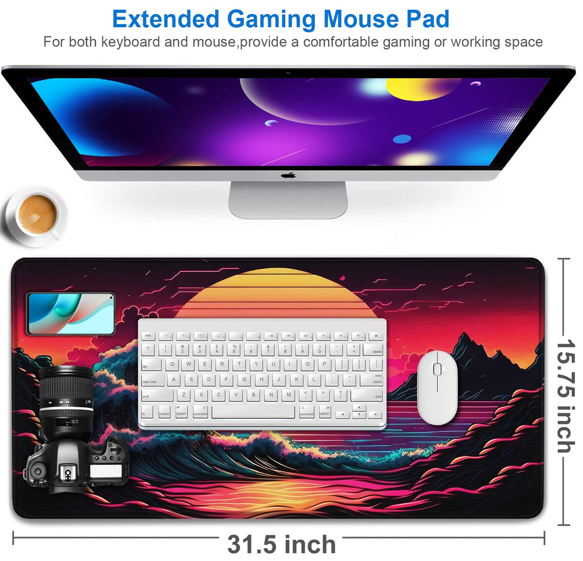Mouse Pad, 31.5x15.7 inch Large Extended Computer Keyboard Mouse Mat, Water Resist Non-Slip