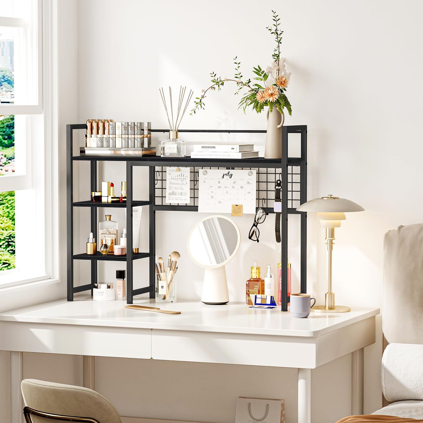Snughome Desk Shelf, 38.6" Desktop Organizer Shelf, Desk Hutch for Computer Monitor, 4 Tier Desk