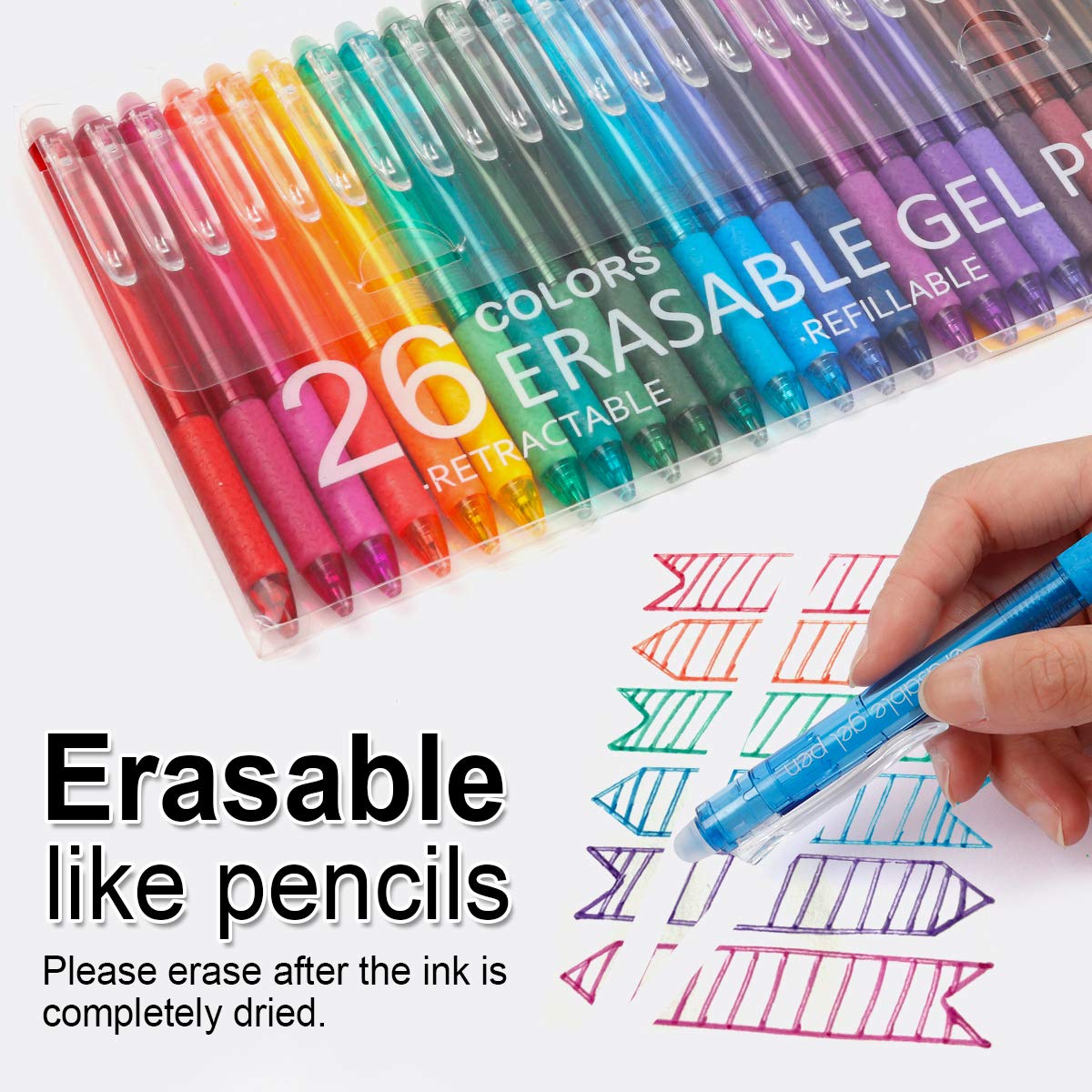 Vanstek 26 Colors Erasable Gel Pens, Retractable Erasable Pens Clicker, Fine Point(0.7), Make