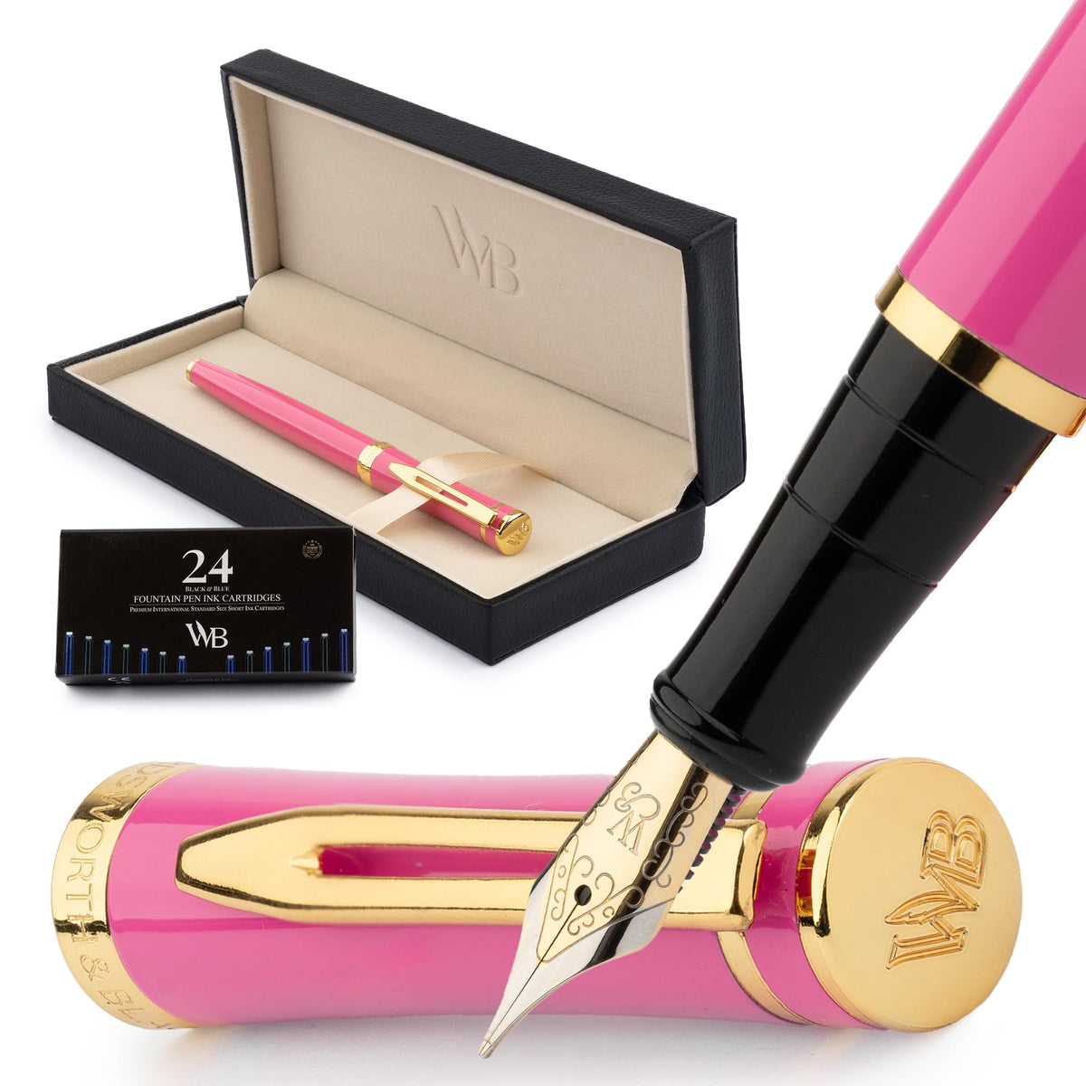 Wordsworth & Black Luxury Fountain Pen Set for Writing, Medium Nib, Pink