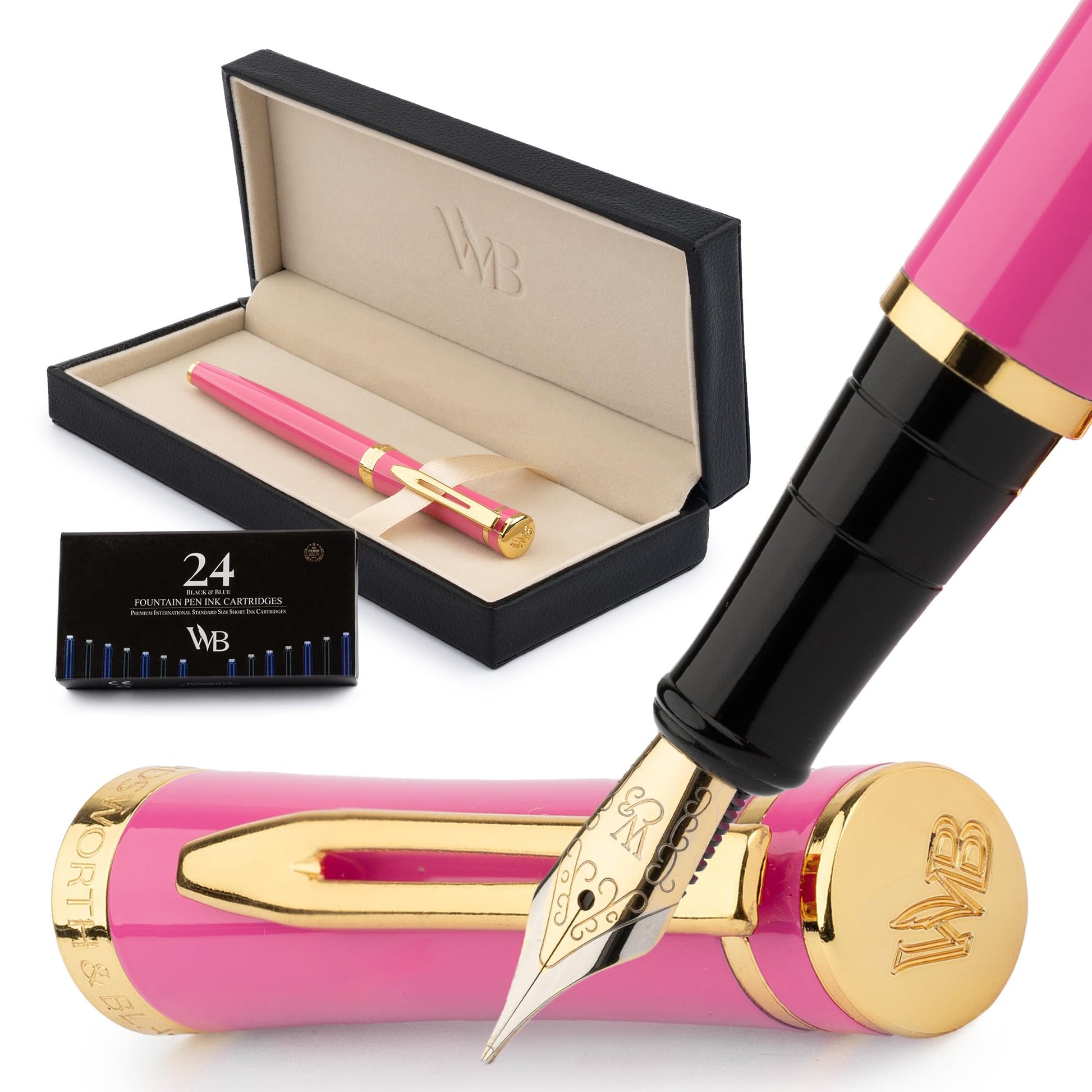 Wordsworth & Black Luxury Fountain Pen Set for Writing, Medium Nib, Pink