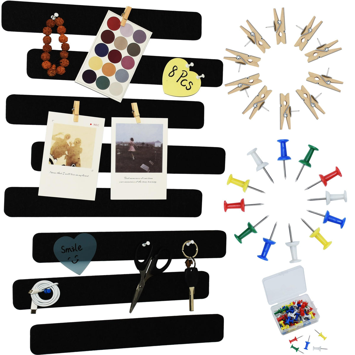 YOUDEFUL 8Pcs Bulletin Board Strip, Felt Cork Board with 50 Pushpins