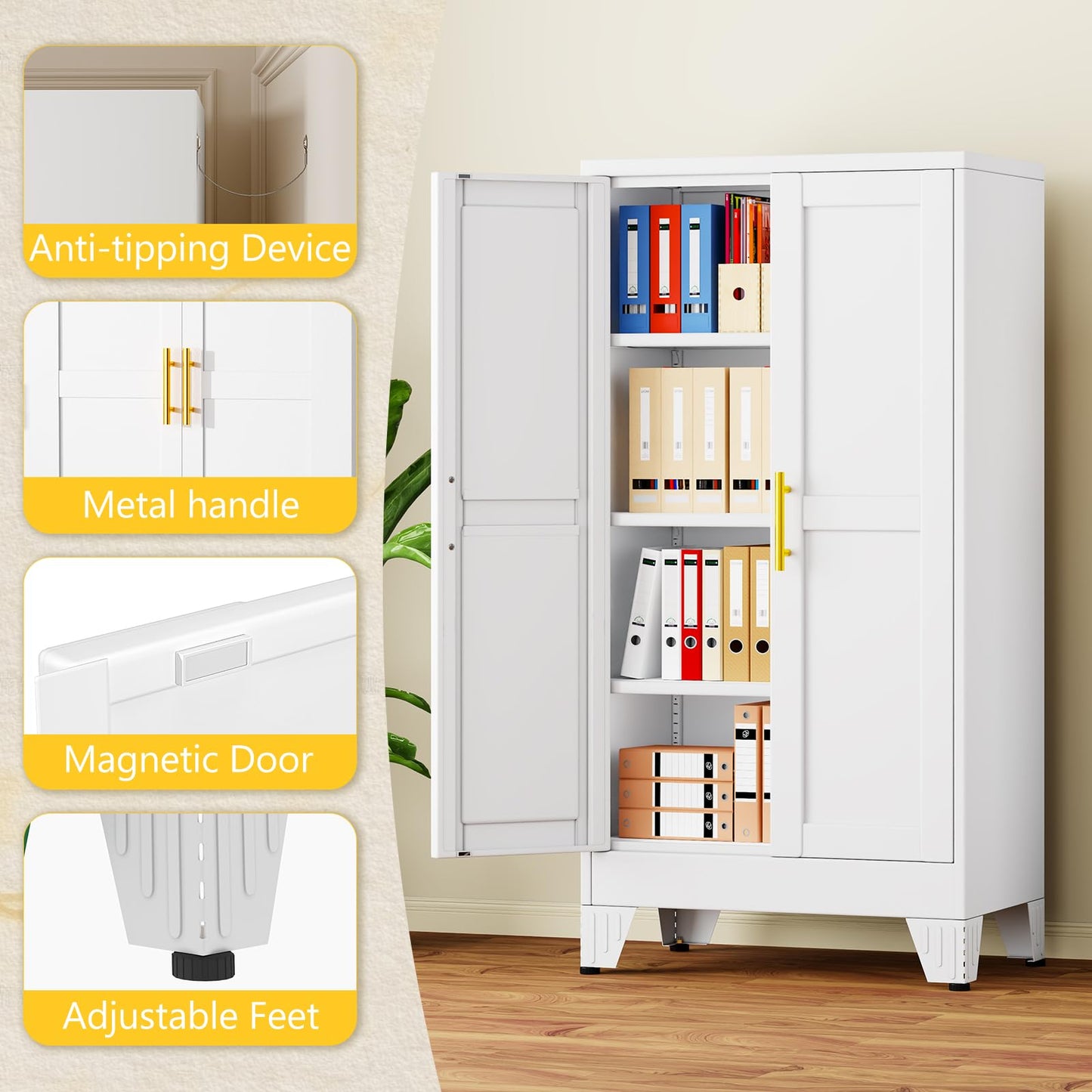 PAOFIN Metal Storage Cabinet with 2 Doors and 3 Adjustable Shelves, Metal Garage Storage Cabinets