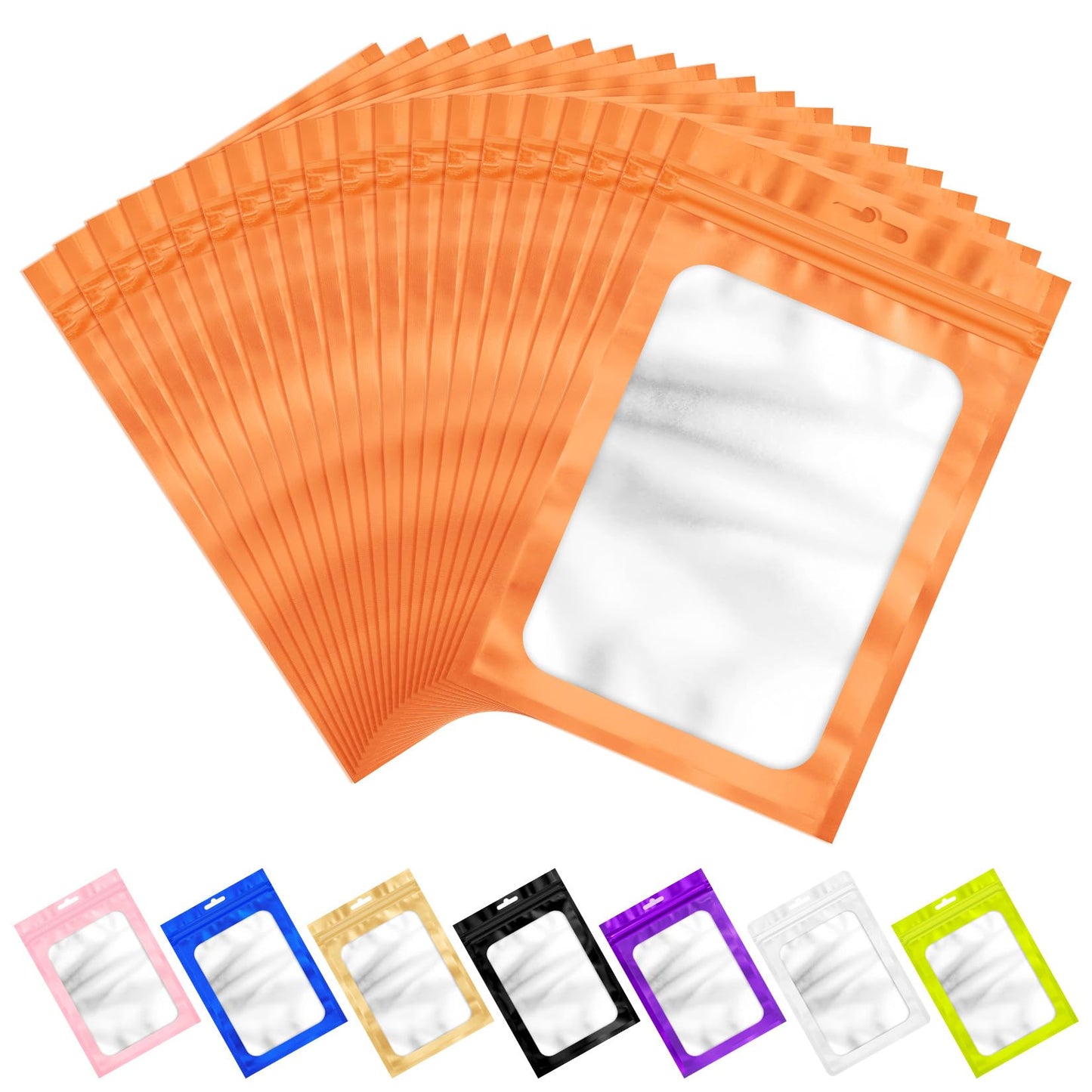 ANZNKU 100Pcs Orange Mylar Bags, Resealable Smell Proof Zip Goodie Baggies