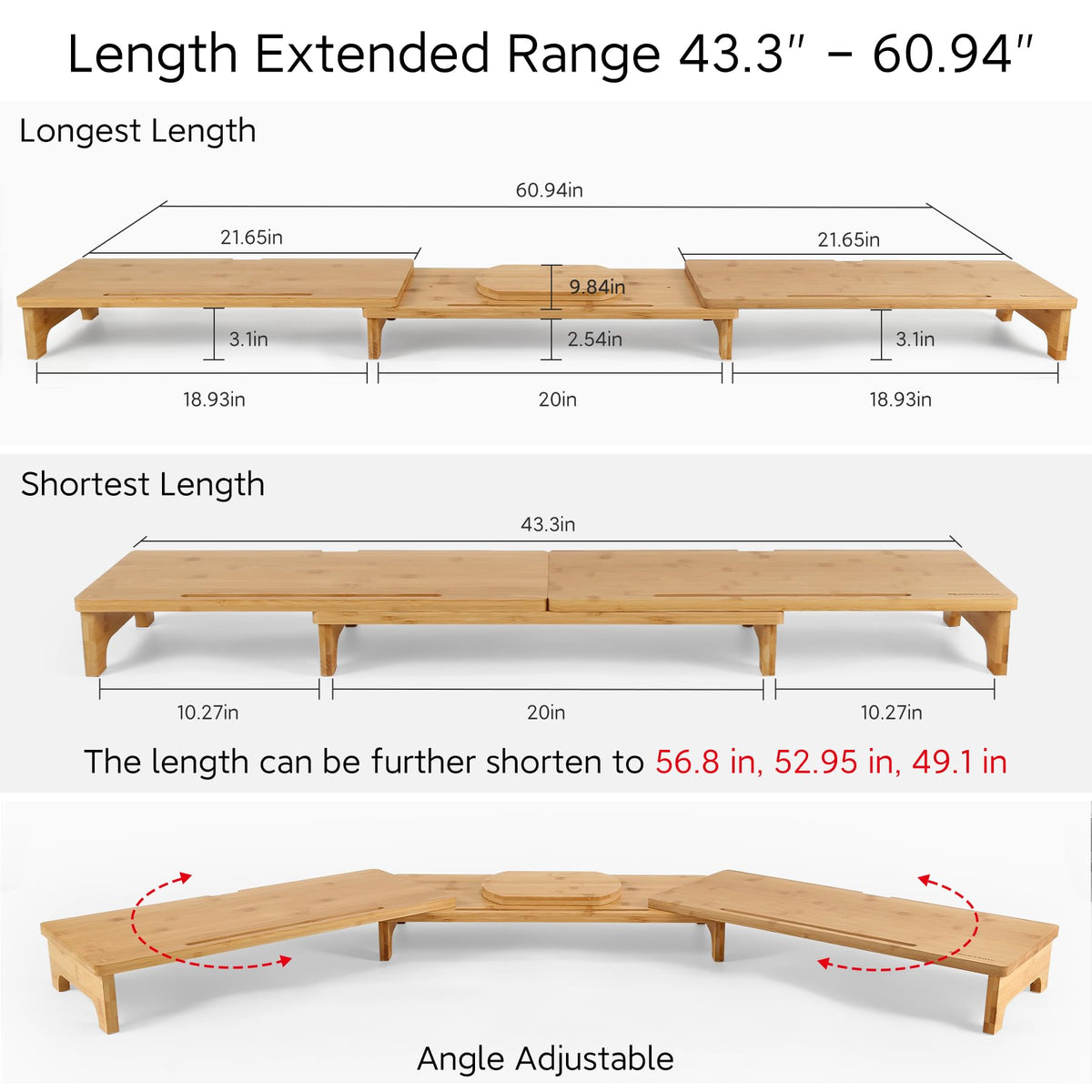 Nnewvante Monitor Stand Riser 60 inch Bamboo Dual Monitor Stand for Desk