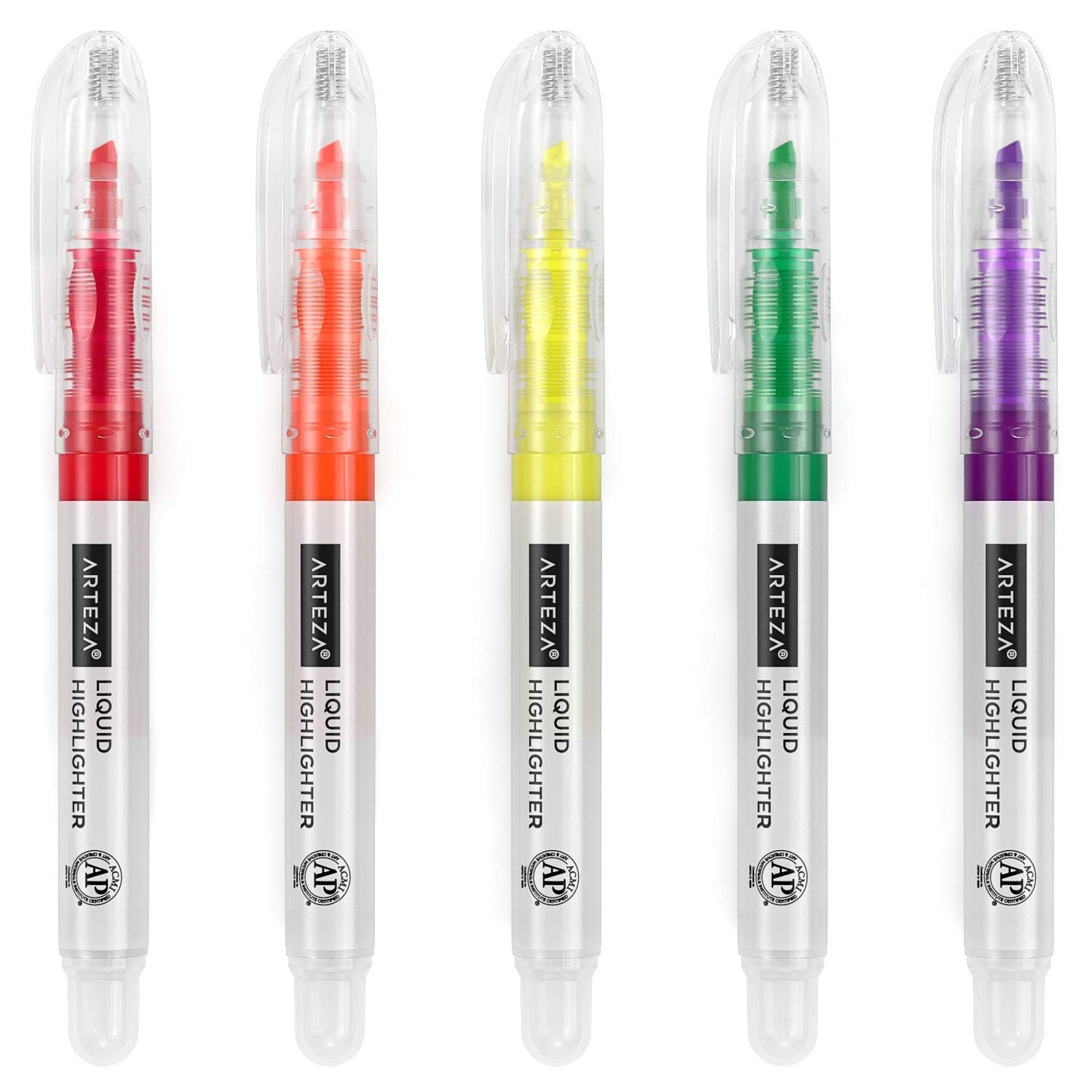 ARTEZA Liquid Highlighter Pens, Set of 30, Narrow Chisel Tip, 5 Assorted Colors
