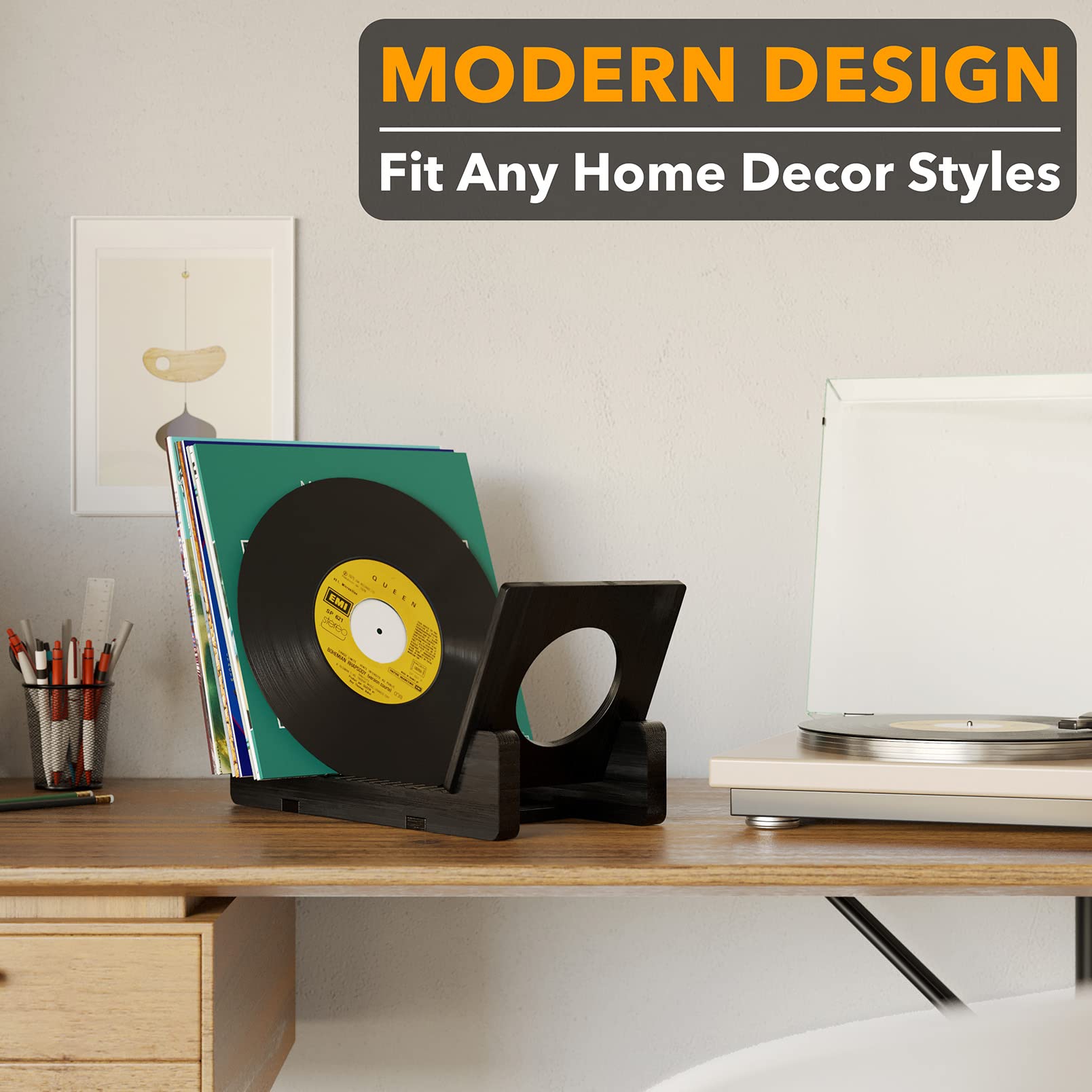 SpaceAid Bamboo Vinyl Record Storage Holder Shelf, Holds Up to 50 Albums, 7 or 12 inch LPs, Vinyl