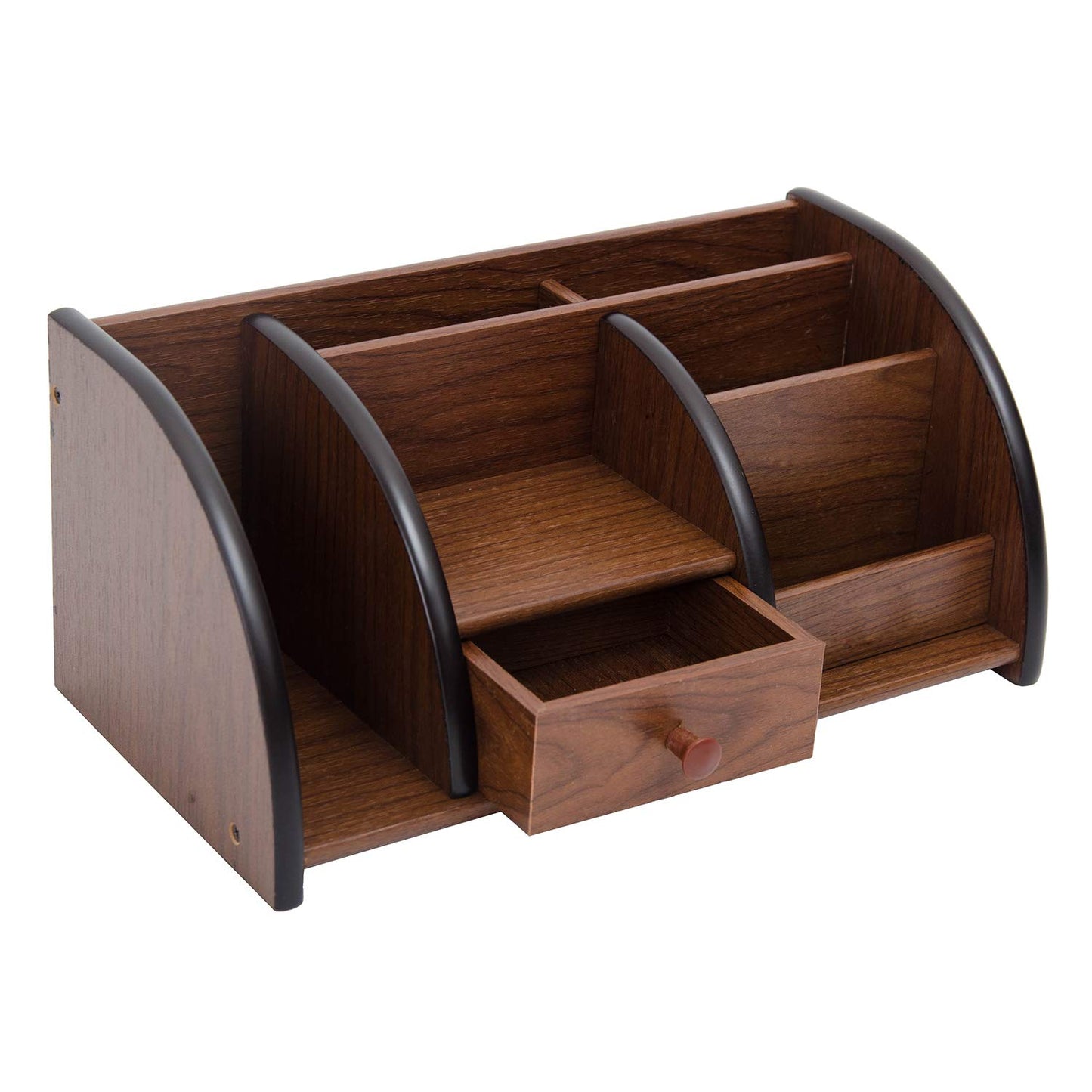 Liry Products Cherry Brown Wood Desktop Organizer Multiple Compartments Stepped Racks Drawer Shelf