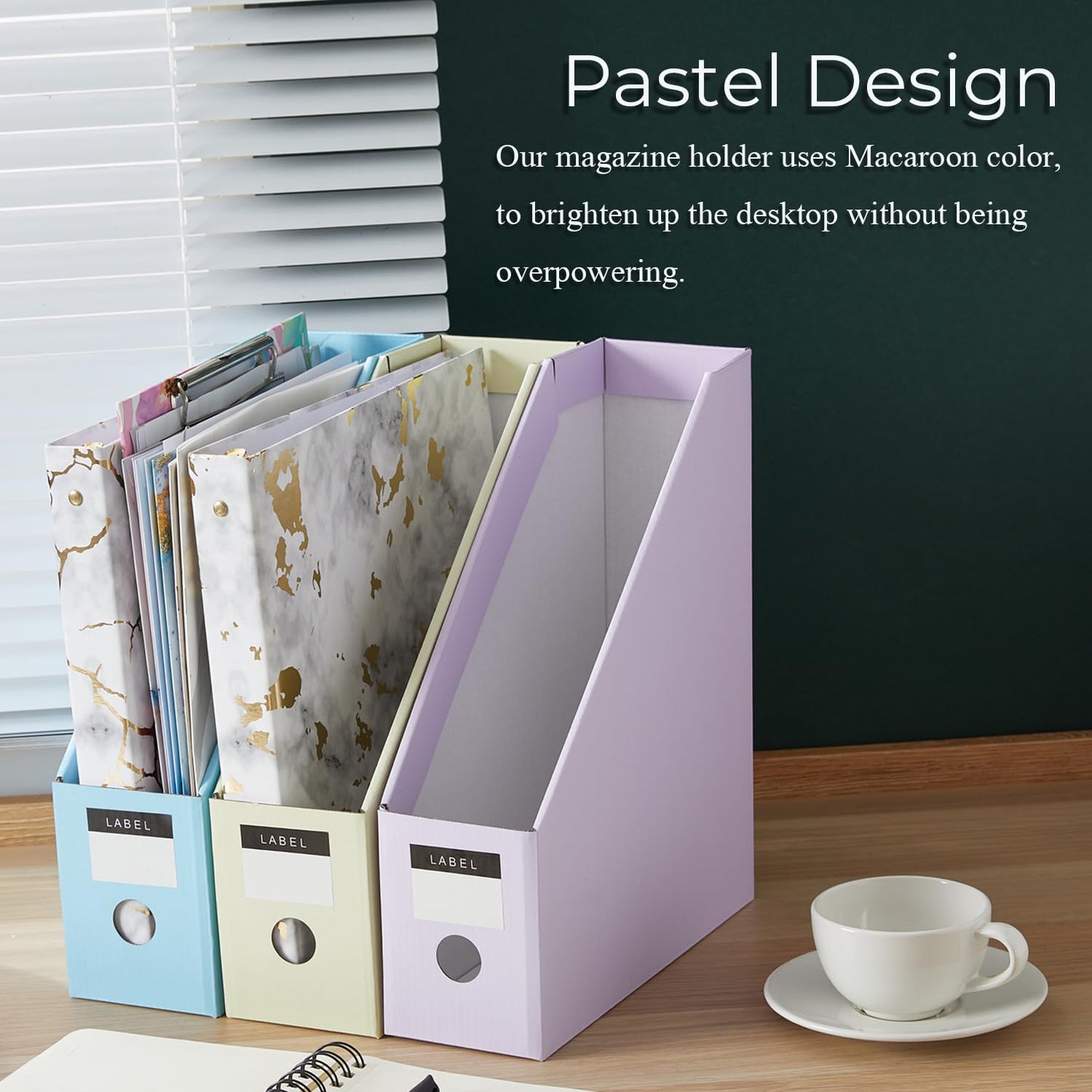 Y YOMA Cardboard File Magazine Holder, Pastel Color, 12 Pack Desktop Binder Holder with Labels