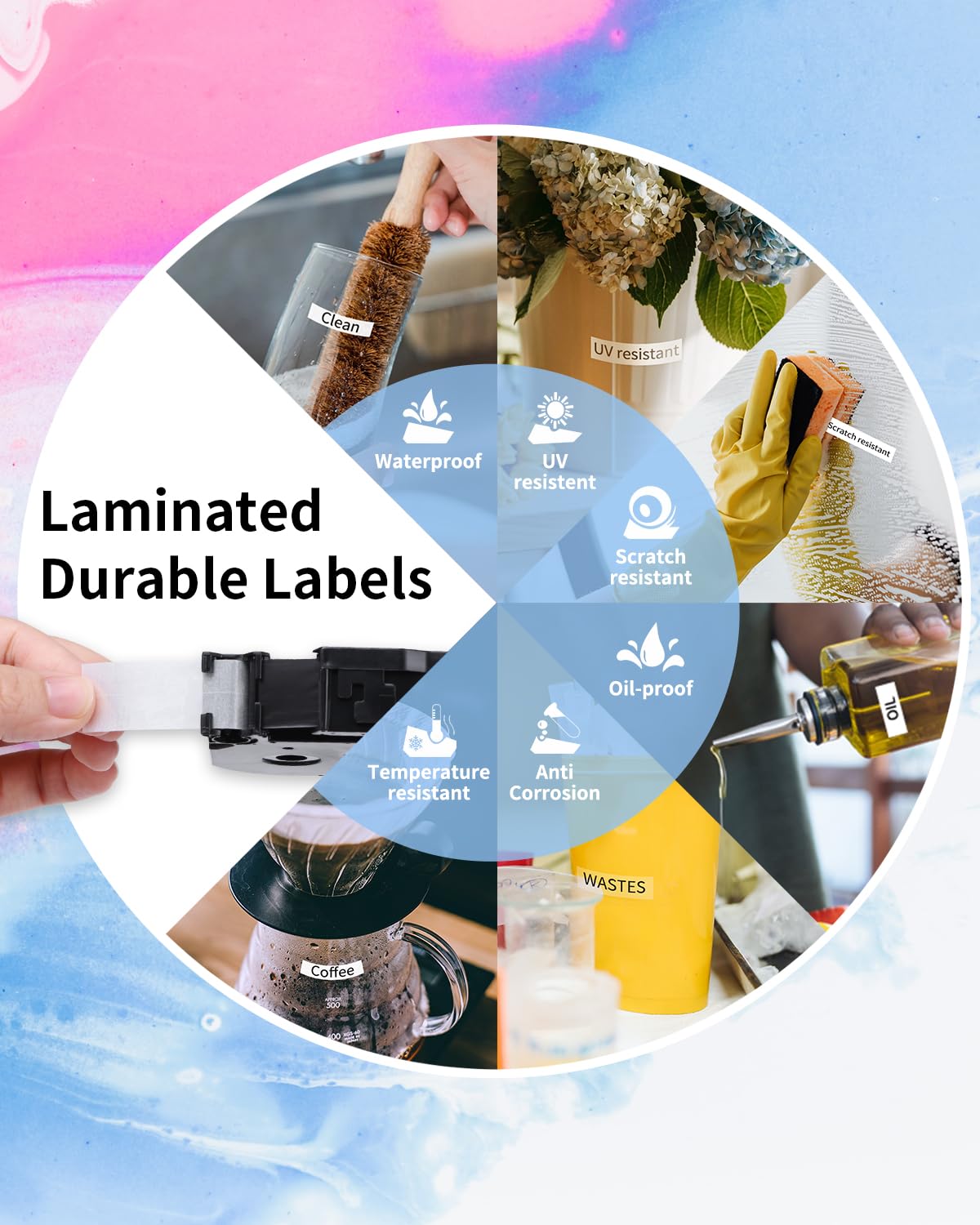 5X Compatible with Brother P-Touch Label Tape 12mm 0.47" Laminated Colored