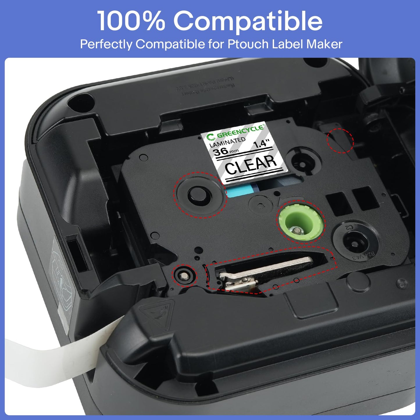 GREENCYCLE TZe-161 36mm 1.4 Laminated Clear Tape Compatible for Brother P-Touch Label Maker Tape