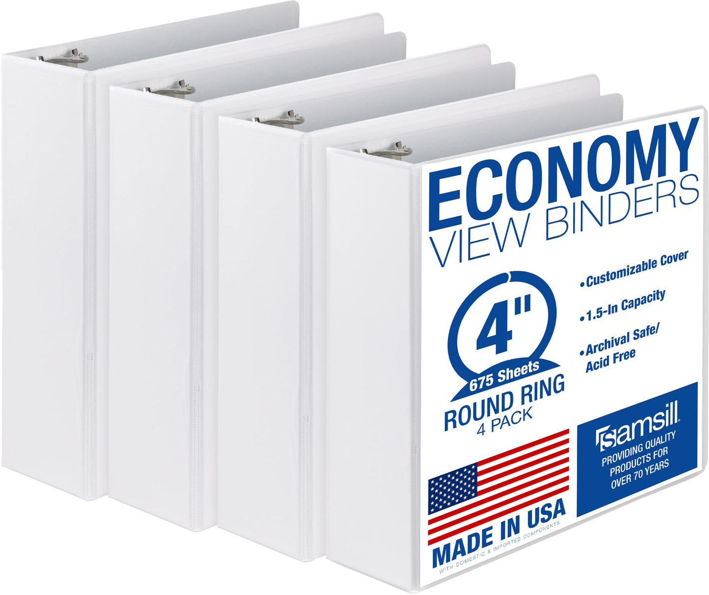 Samsill 4 Inch 3 Ring Binders, Economy Round Ring, Clear View Cover, 675 Sheet Capacity - for