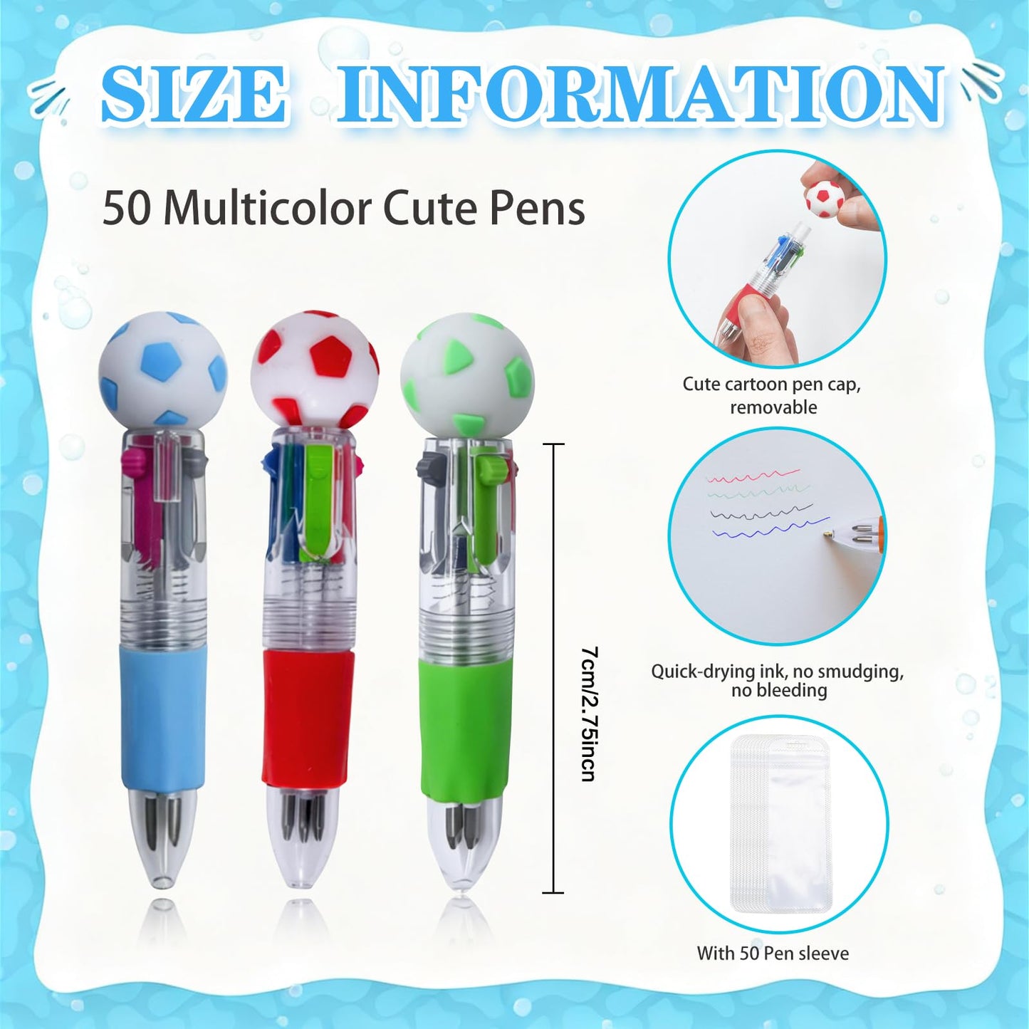TOEMUR 100 PCS Multicolor Pen Set – 50 Cute Pens Bulk with 50 Pen Bags, Fun Pens for Party Favors