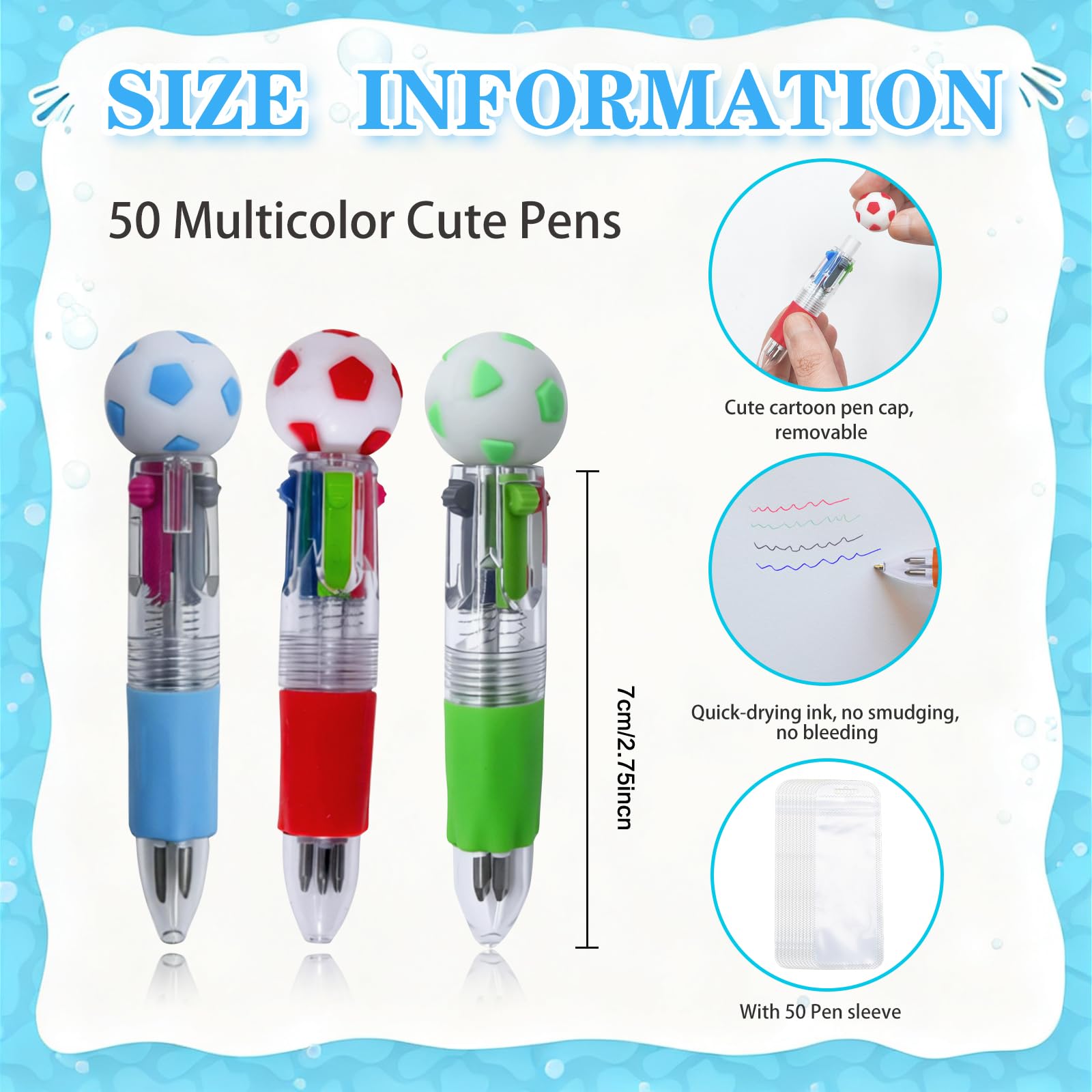 TOEMUR 100 PCS Multicolor Pen Set – 50 Cute Pens Bulk with 50 Pen Bags, Fun Pens for Party Favors