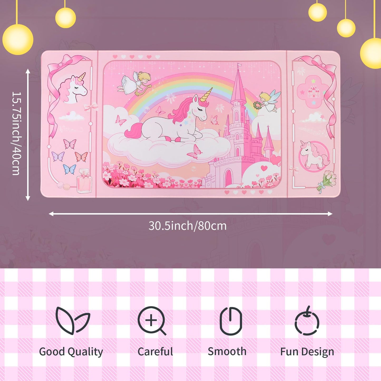 PERFECTSIGHT Cute Unicorn Desk Pad Kawaii Dream Desk Mat, Large Gaming Mouse Pad, Funny Deskmat
