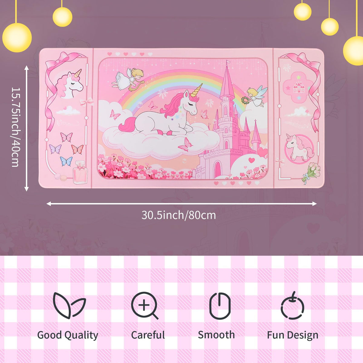 PERFECTSIGHT Cute Unicorn Desk Pad Kawaii Dream Desk Mat, Large Gaming Mouse Pad, Funny Deskmat