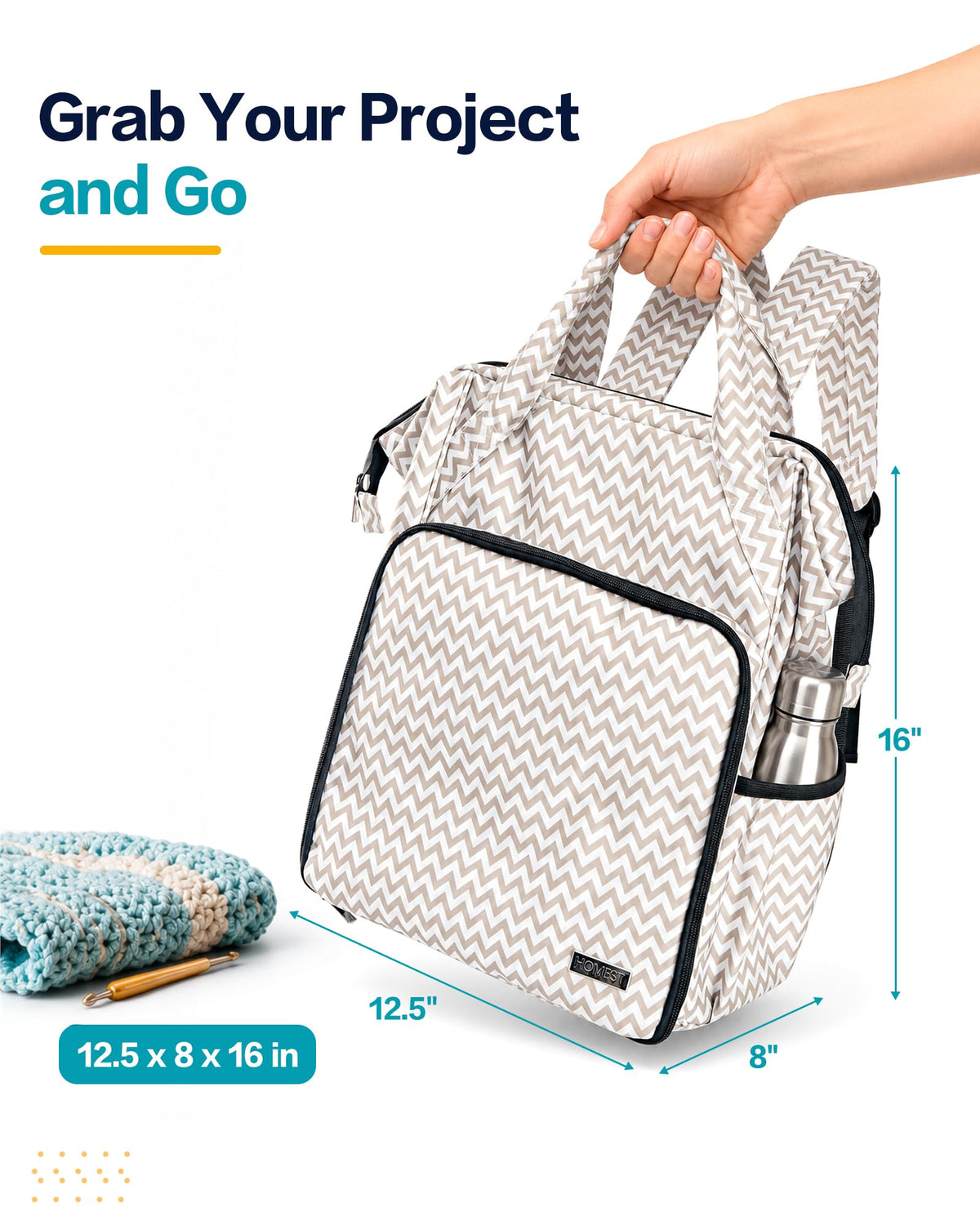 HOMEST Crochet Bag Organizer for Yarn Storage, Knitting Bag and Accessories
