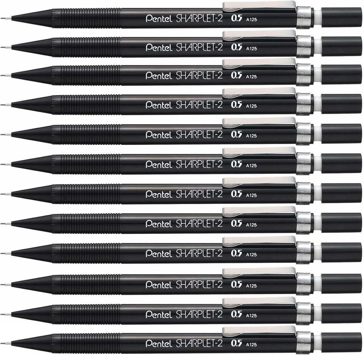 Pentel Sharplet-2 Automatic Pencil, (0.5mm) Lead Size, Black Barrel, Box of 12 (A125A)