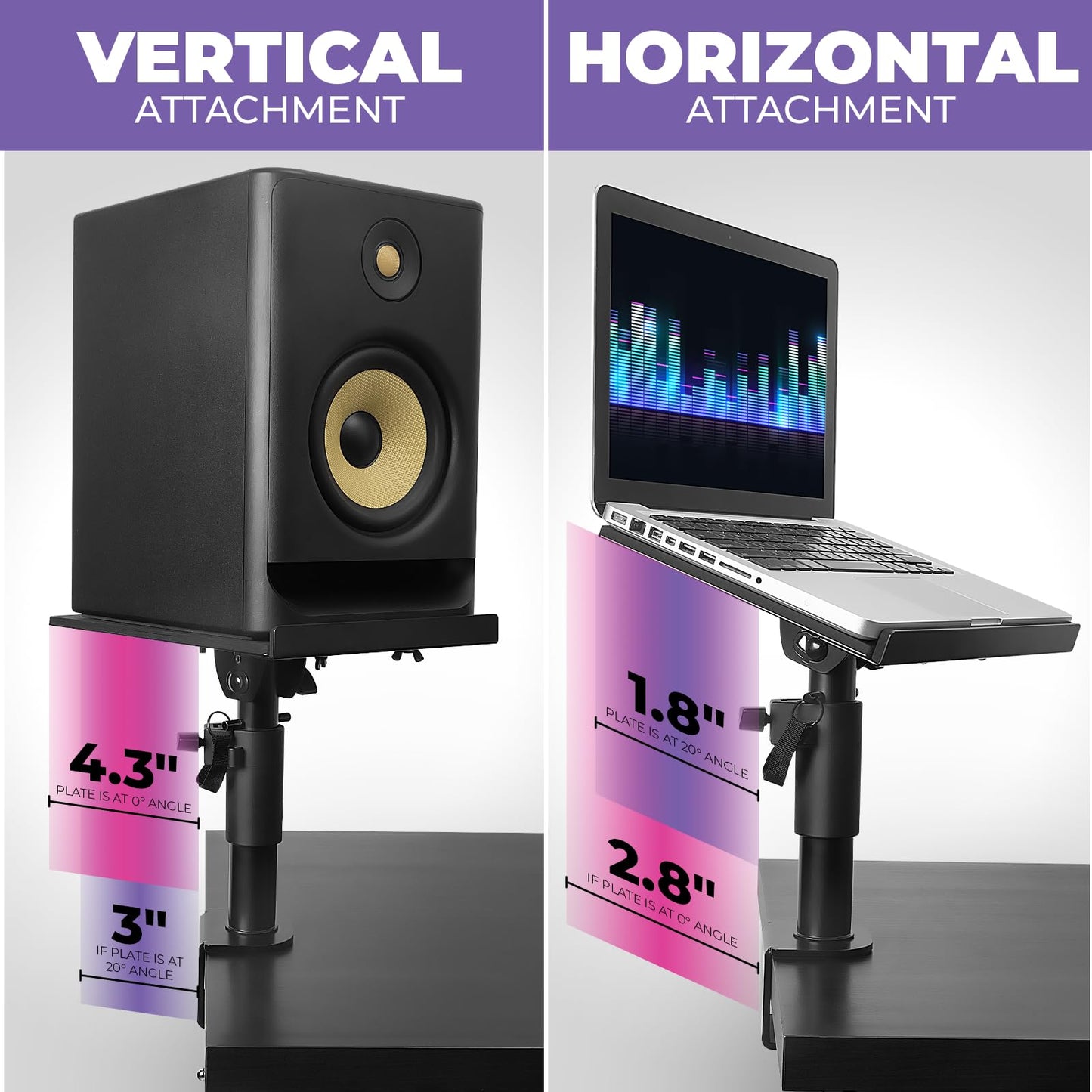 Liquid Stands Laptop Desk Mount for Piano, Keyboard & DJ Workstations - 9x12.5 Adjustable Laptop