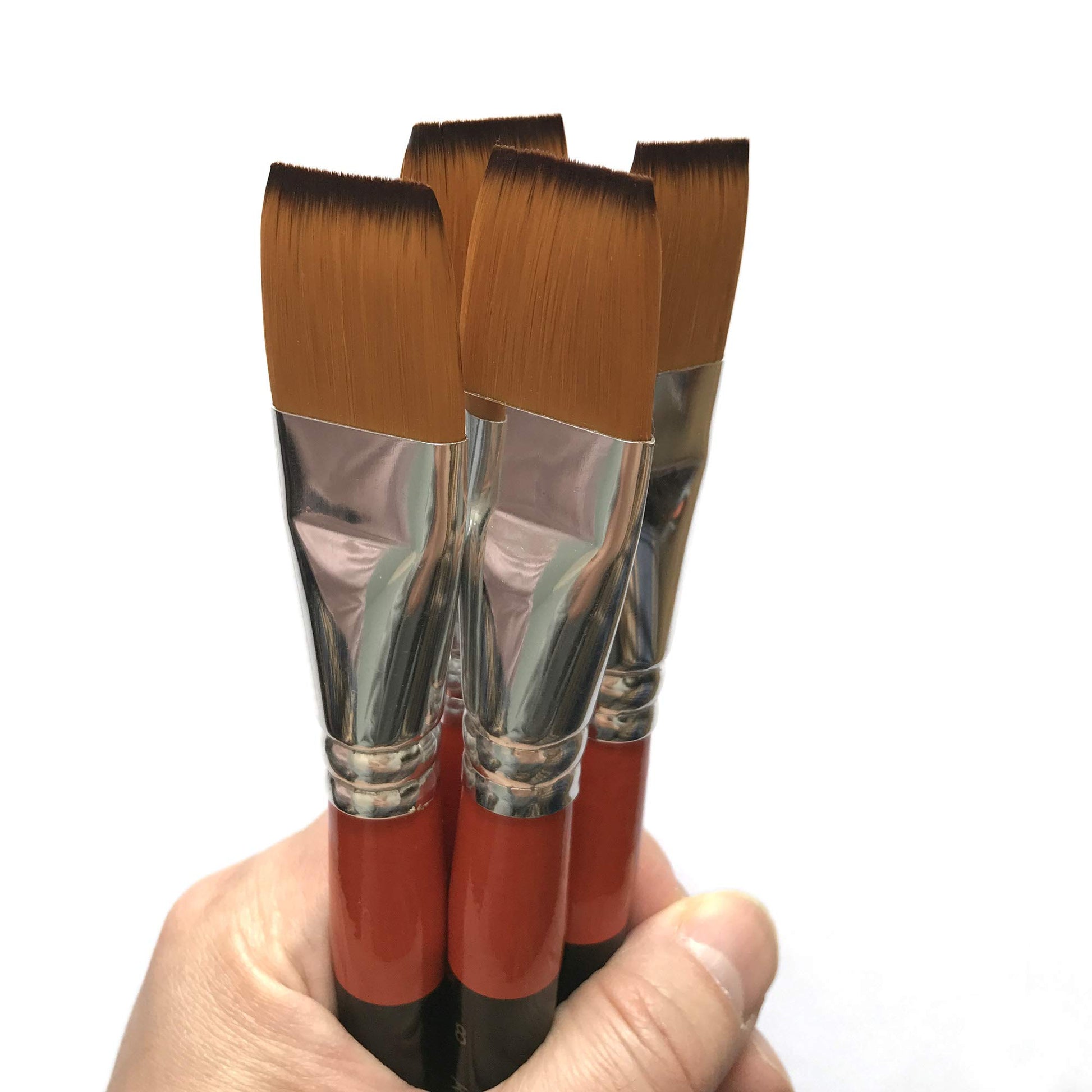 One Inch Flat Bright Paint Brush Set of 4, Premium Taklon Synthetic Hair