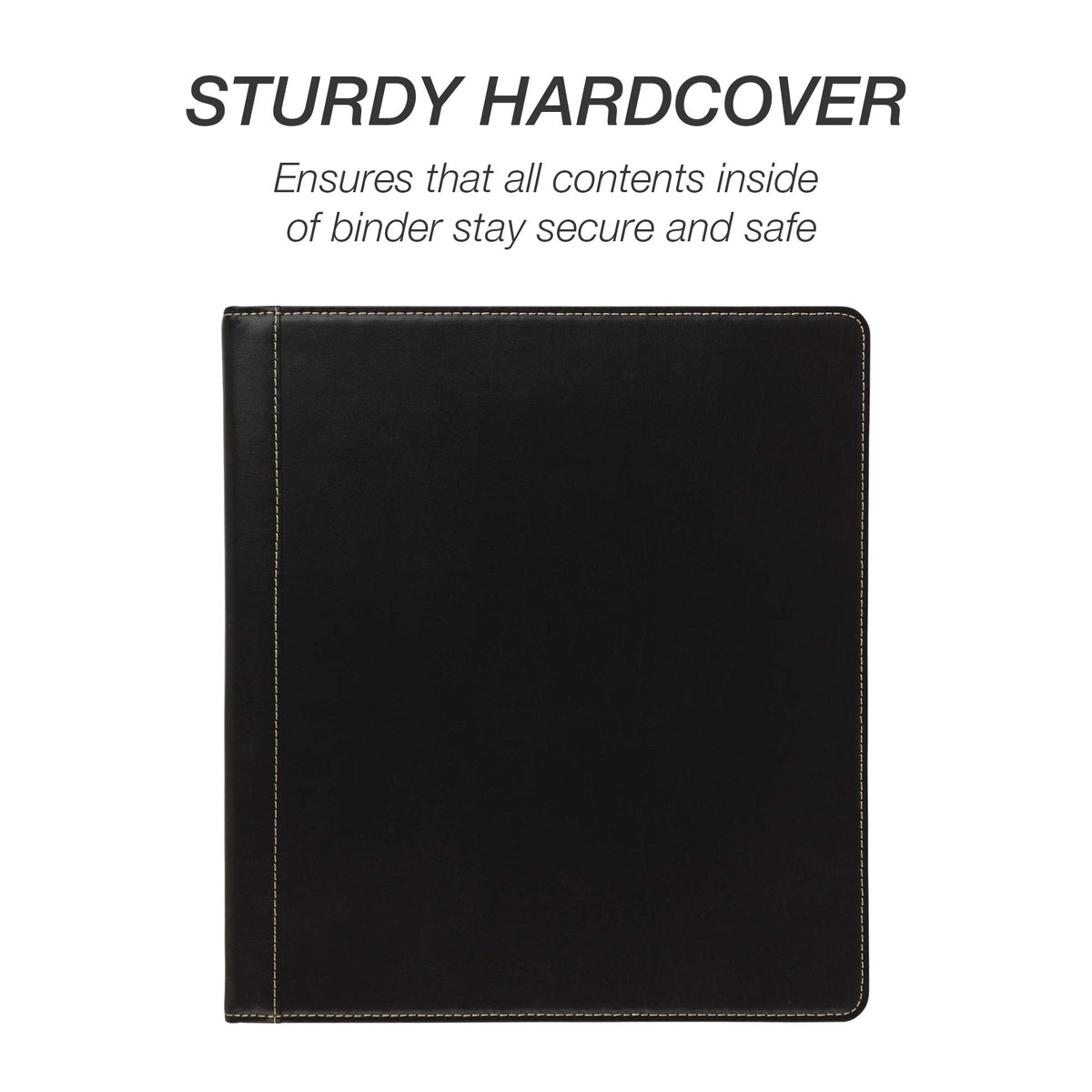 Samsill 1.5 Inch 3 Ring Binder, Leather, Black with Contrast Stitching, 8.5 x 11 Inch, 3 Rings