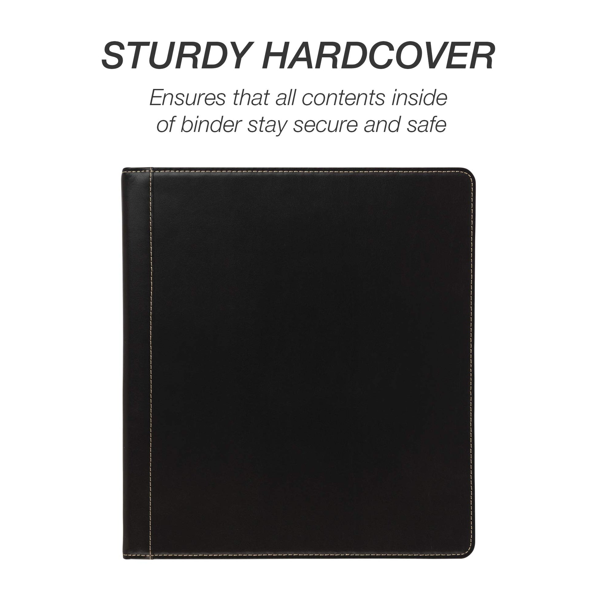 Samsill 1.5 Inch 3 Ring Binder, Leather, Black with Contrast Stitching, 8.5 x 11 Inch, 3 Rings