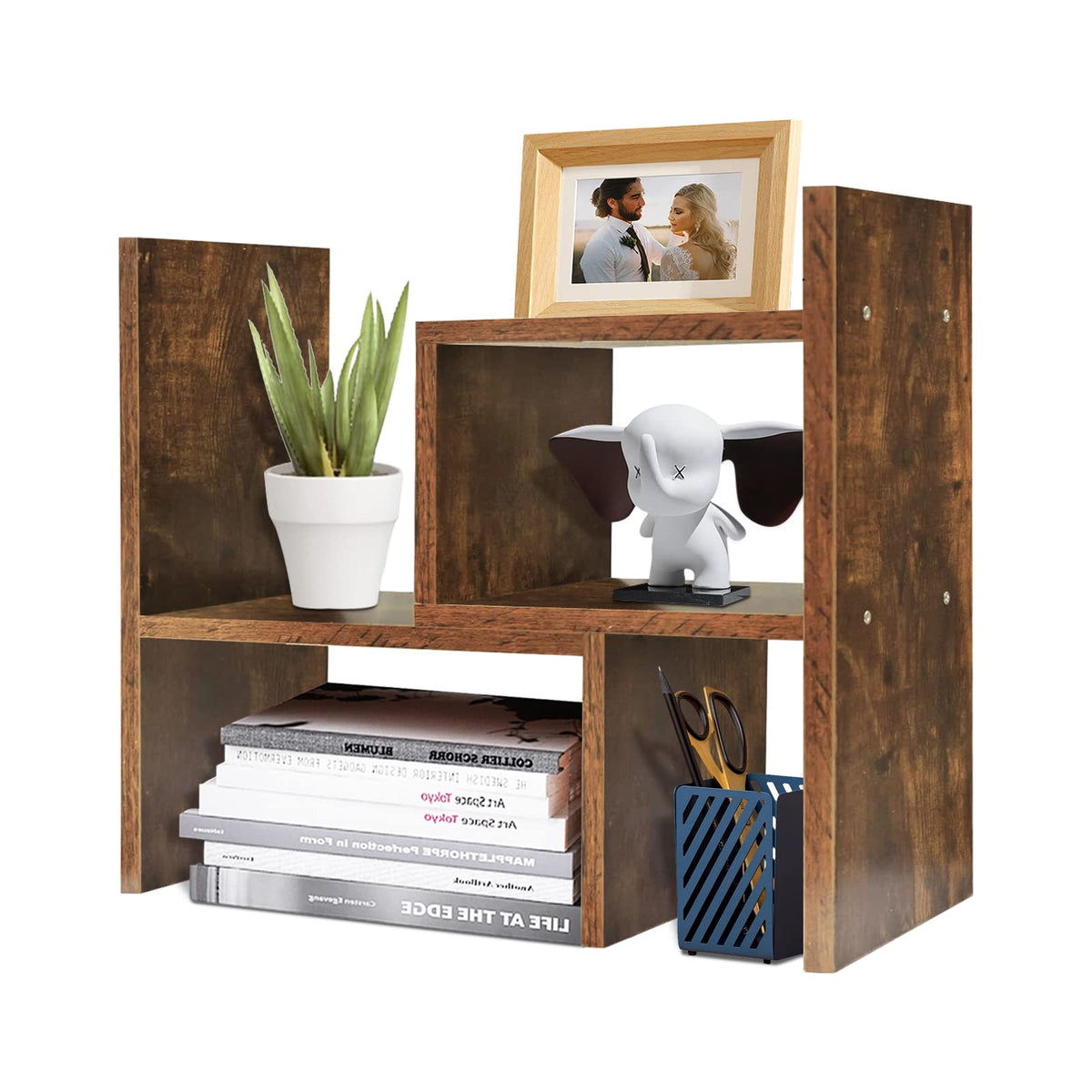 TY ARTS & CULTURE Expandable Wood Desktop Organizer Countertop Bookshelf