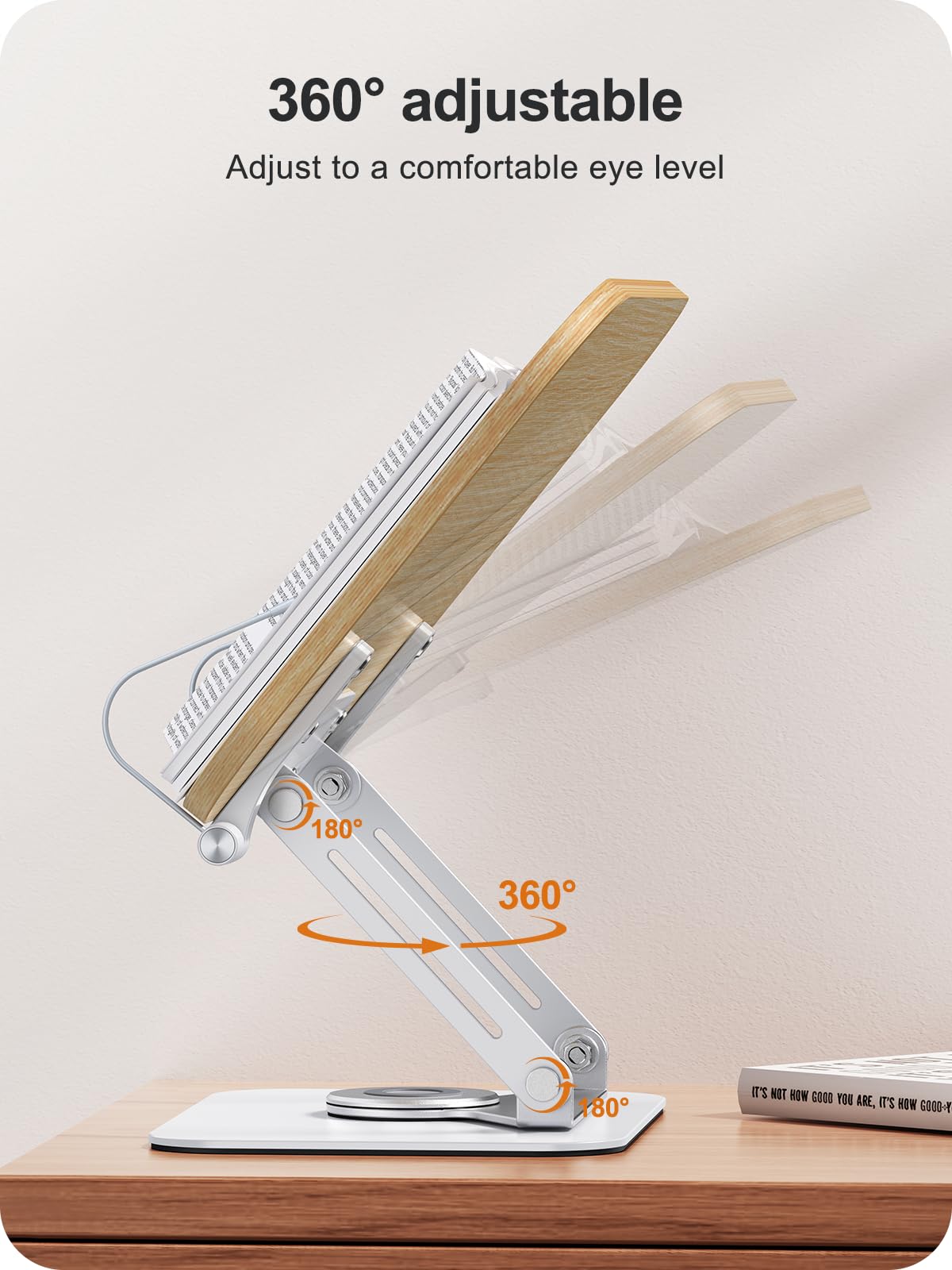 MOKURU Book Stand for Reading, 360° Adjustable Book Holder, Foldable Book Holder Stand, Cookbook