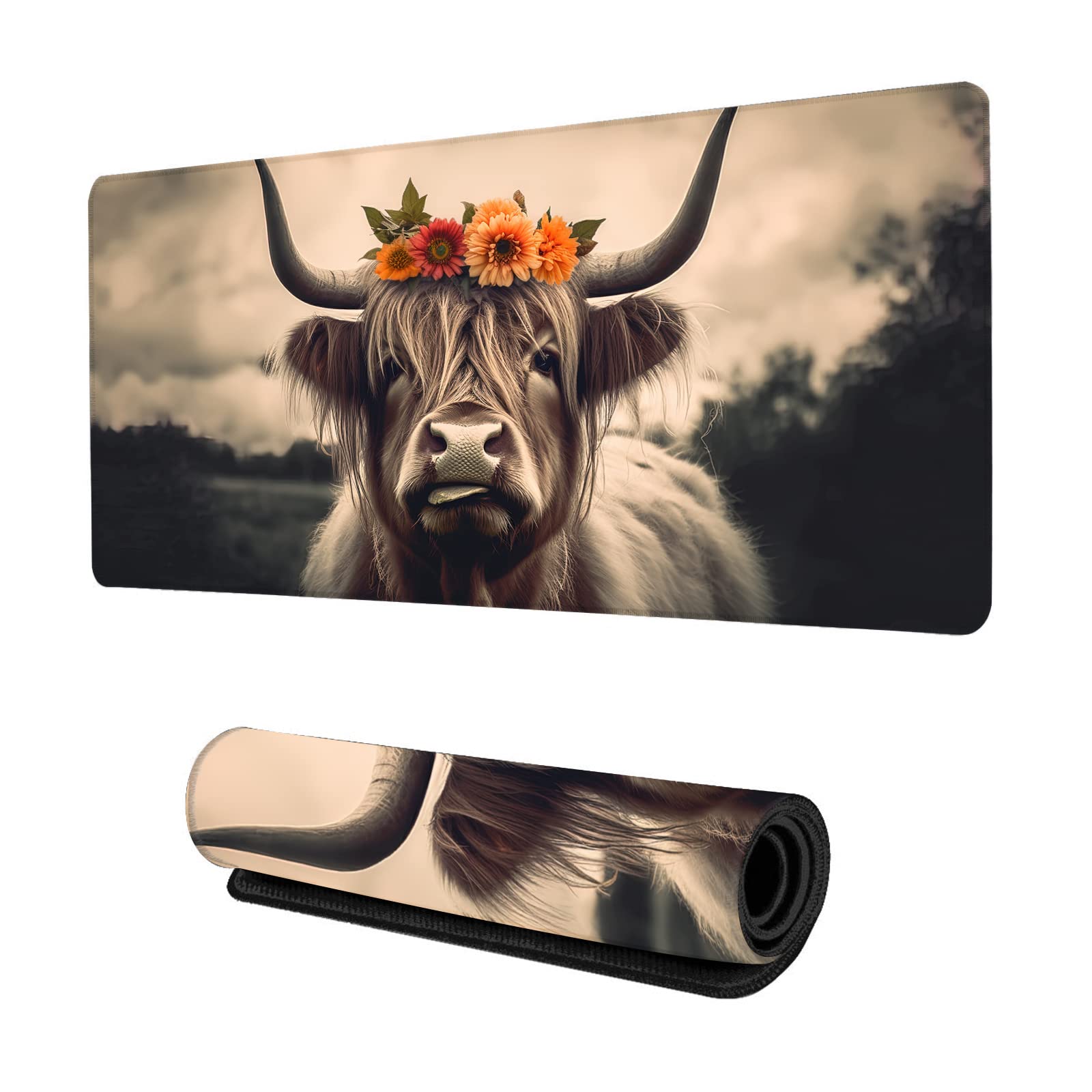 ZTHLL Desk Mat,Highland Cow Gaming Mouse Pad,XXL Extended Mouse Pad Mat for